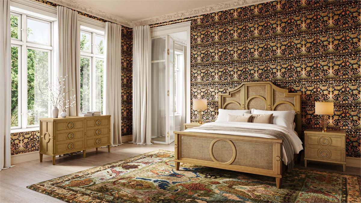 Bramble Chalfont Rattan Bed King — Antique French Oak / Rattan Glaze