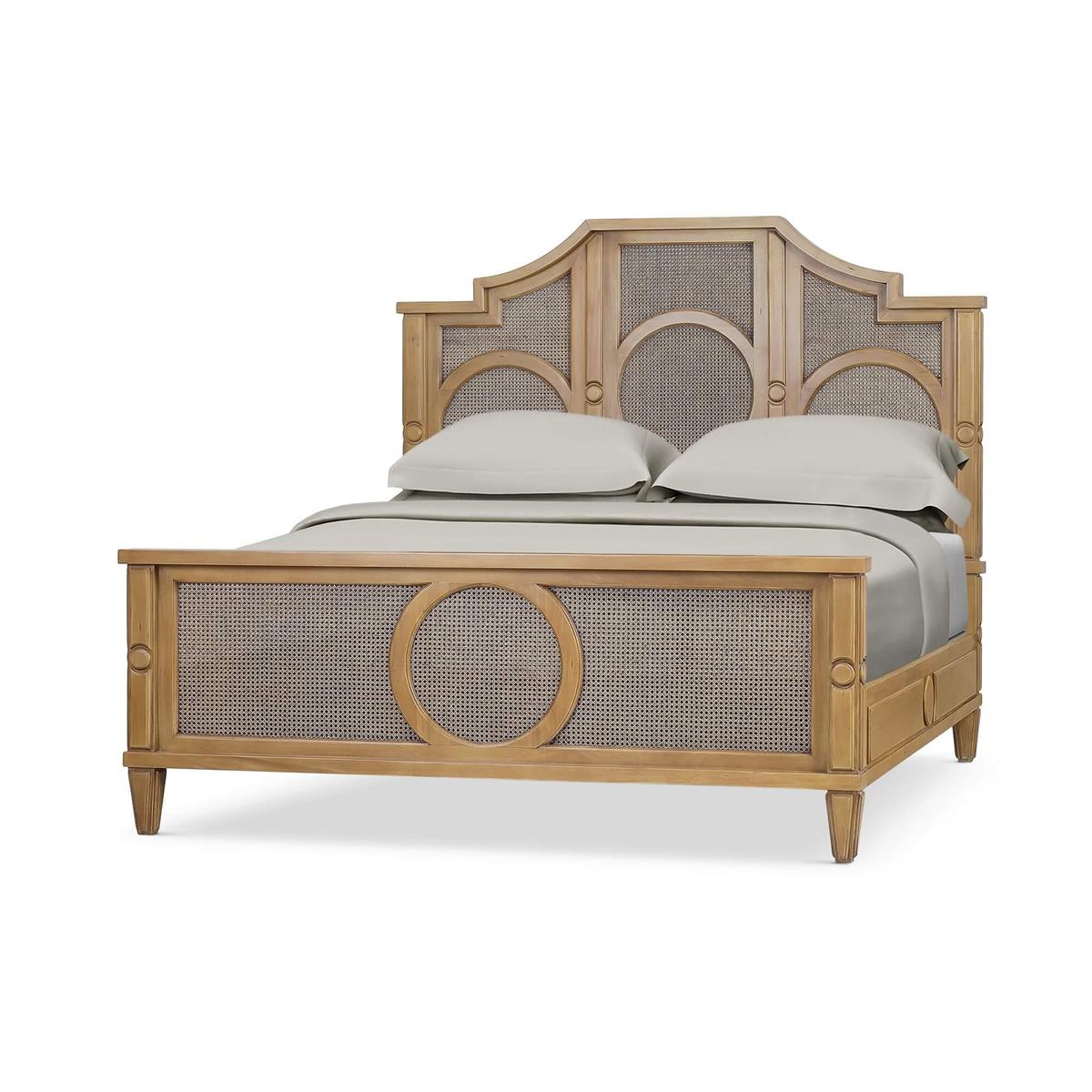 Bramble Chalfont Rattan Bed King — Antique French Oak / Rattan Glaze