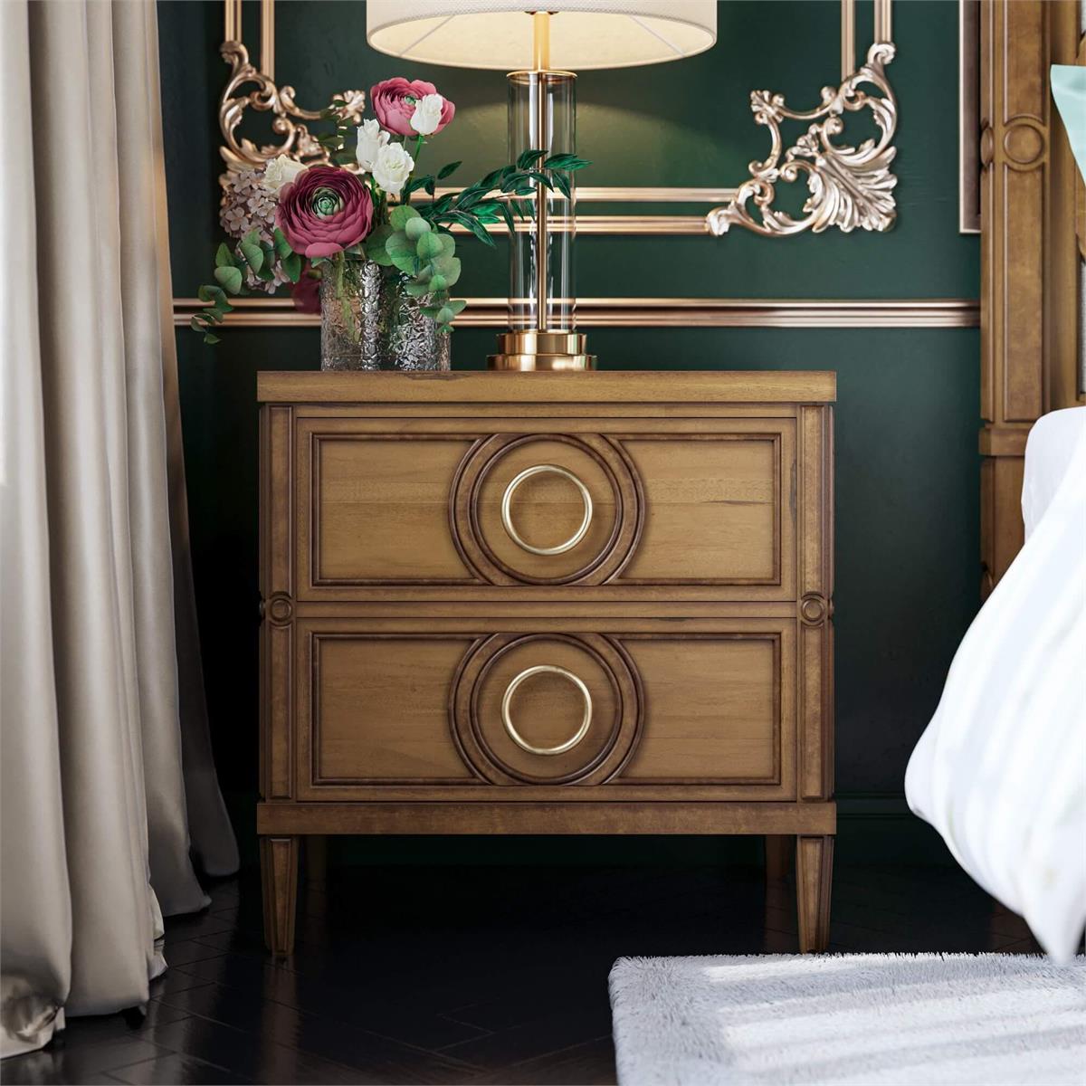 Bramble Chalfont 2 Drawer Bedside Table — Antique French Oak