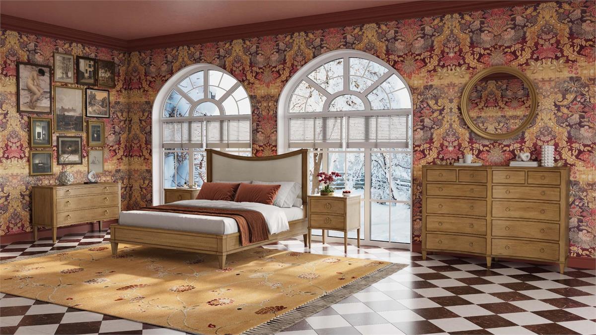 Bramble Bow King Bed Upholstery — Antique French Oak / Thames Natural