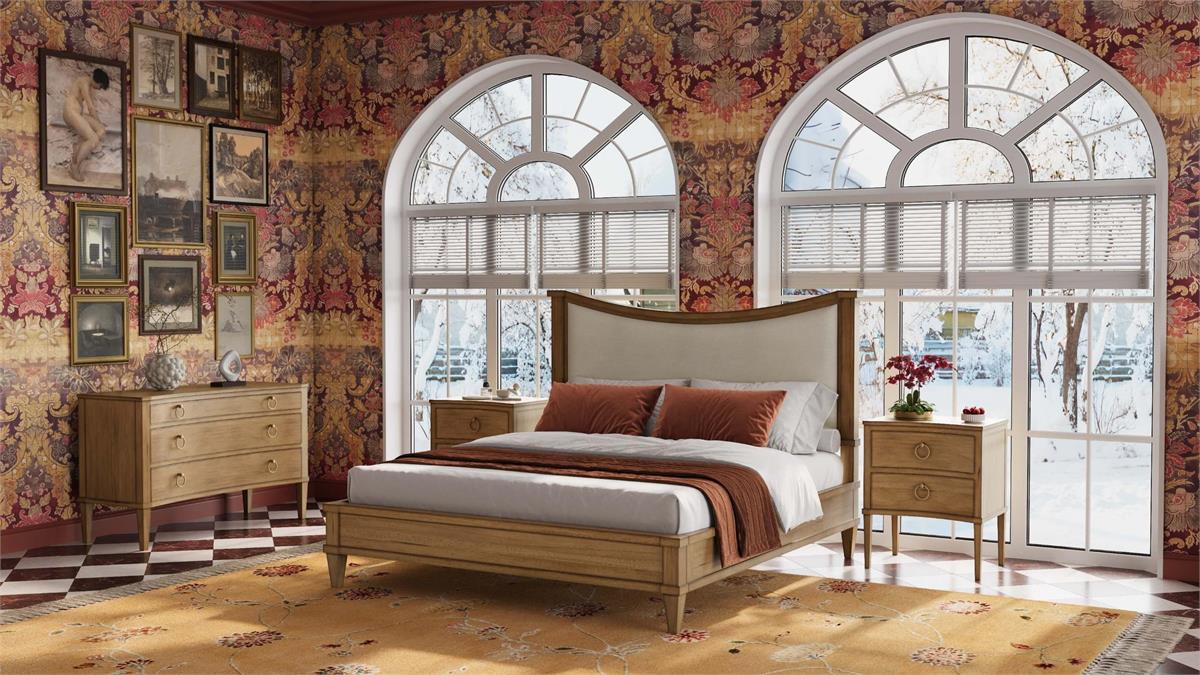 Bramble Bow King Bed Upholstery — Antique French Oak / Thames Natural