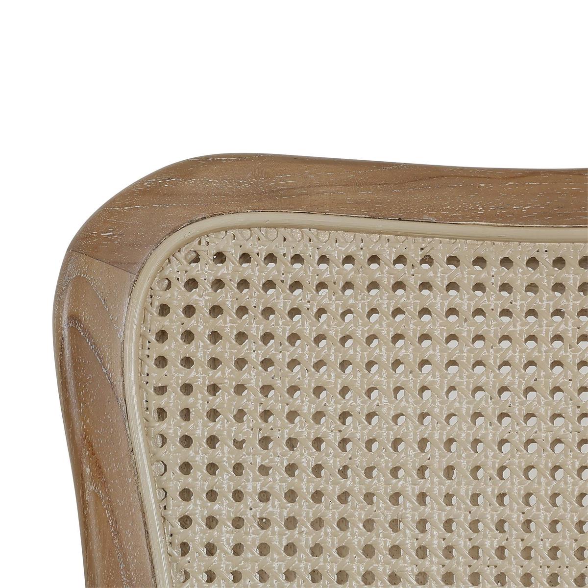 Bramble Laurna Upholstered Teak Dining Chair w/ Rattan Back — Teak White Wash / Espresso Brown Velvet
