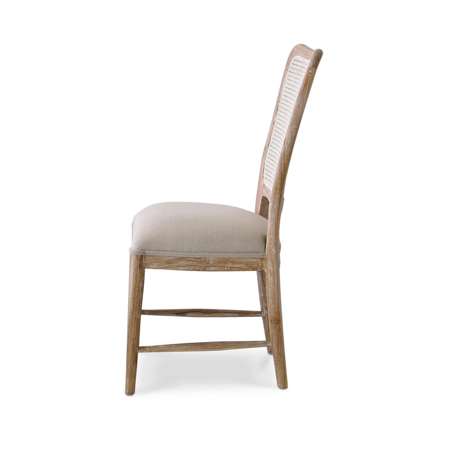 Bramble Laurna Upholstered Teak Dining Chair w/ Rattan Back — Teak White Wash / Camelot