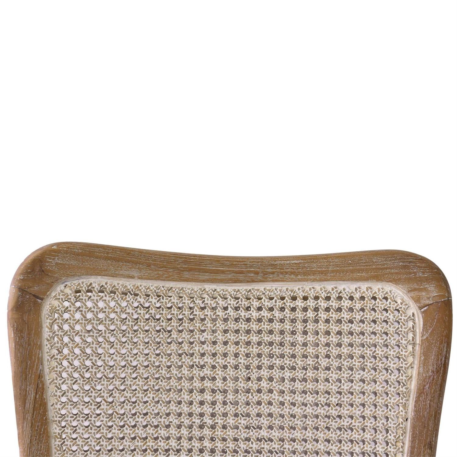 Bramble Laurna Upholstered Teak Dining Chair w/ Rattan Back — Teak White Wash / Camelot
