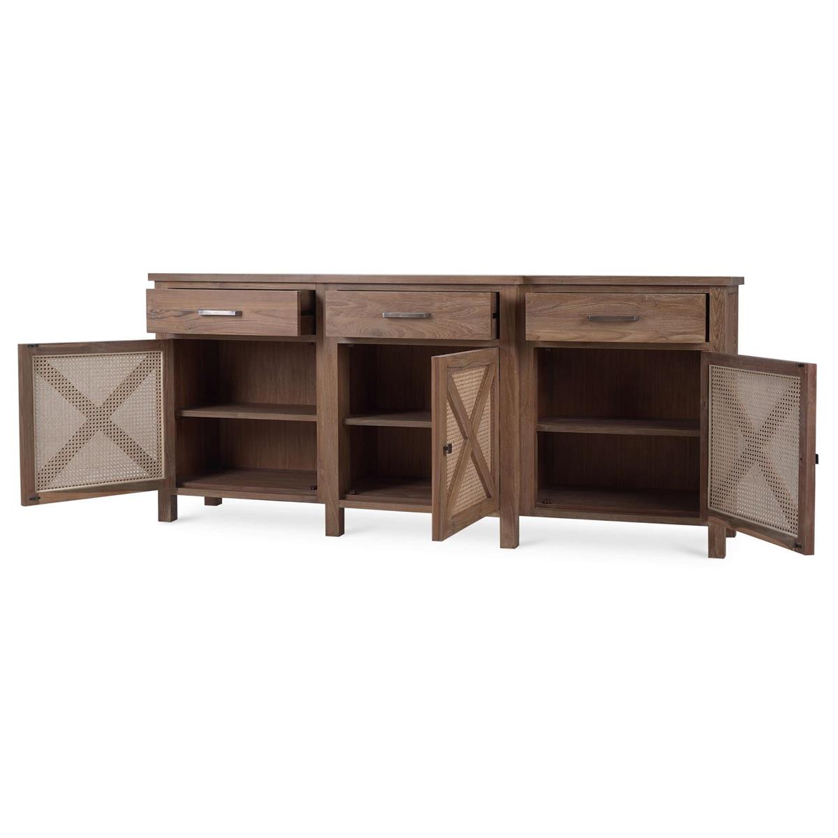 Bramble Silvia Reclaimed Teak 3 Door Sideboard — Teak Straw / Rattan Natural