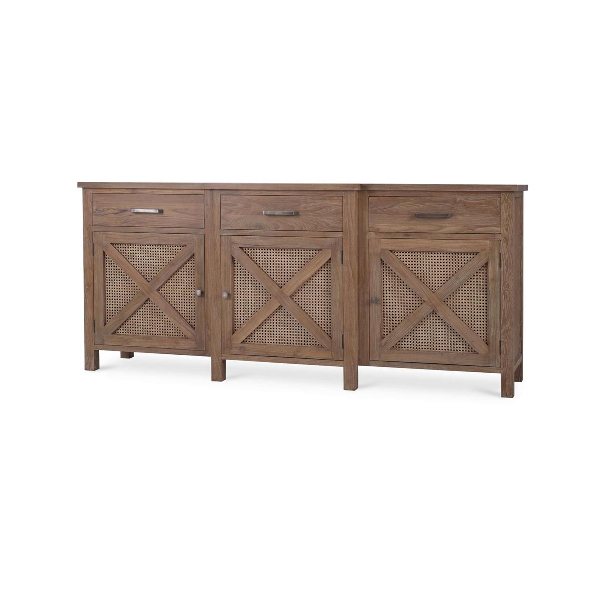 Bramble Silvia Reclaimed Teak 3 Door Sideboard — Teak Straw / Rattan Natural