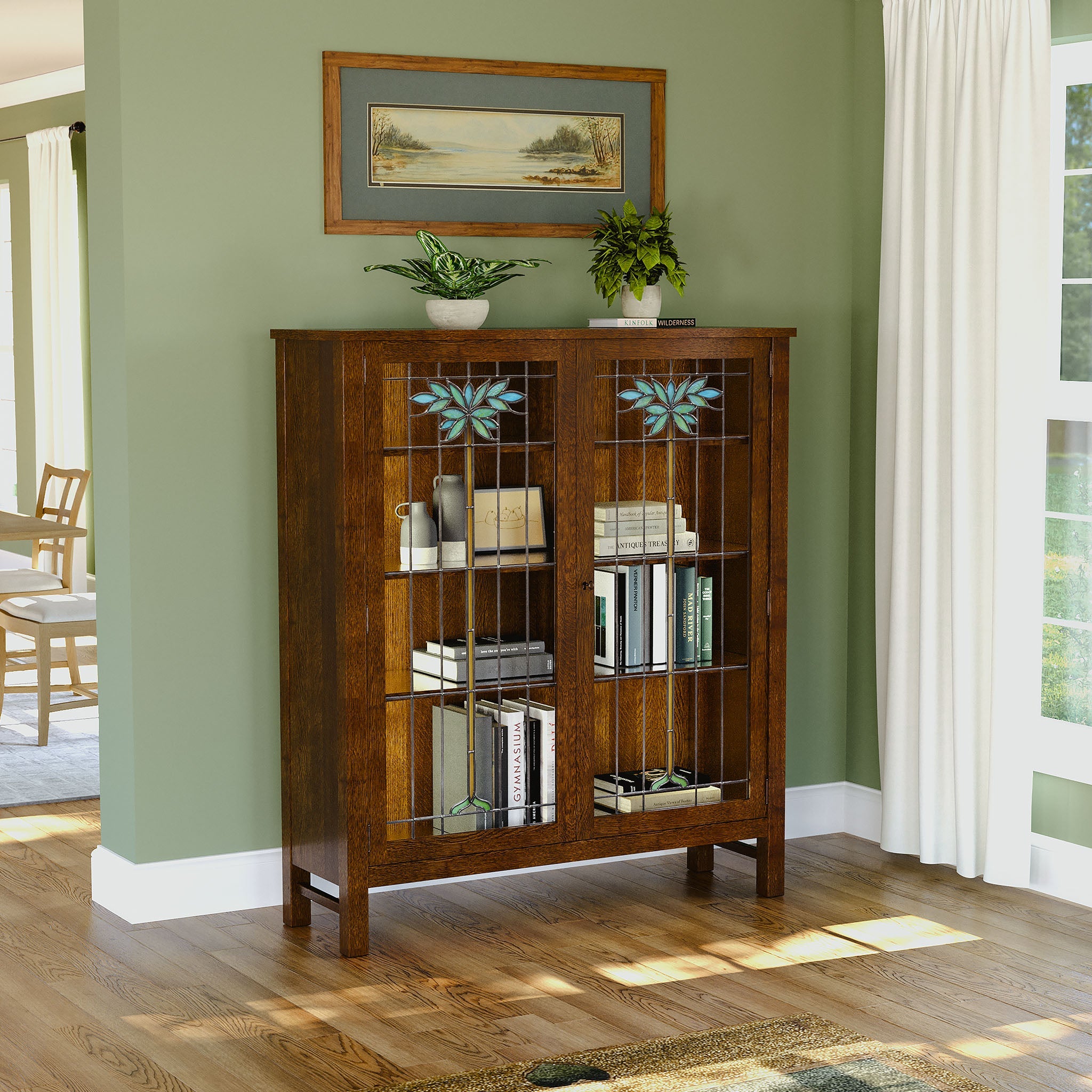 125th Anniversary LaSalle Stained Glass Bookcase - Stickley Furniture | Mattress