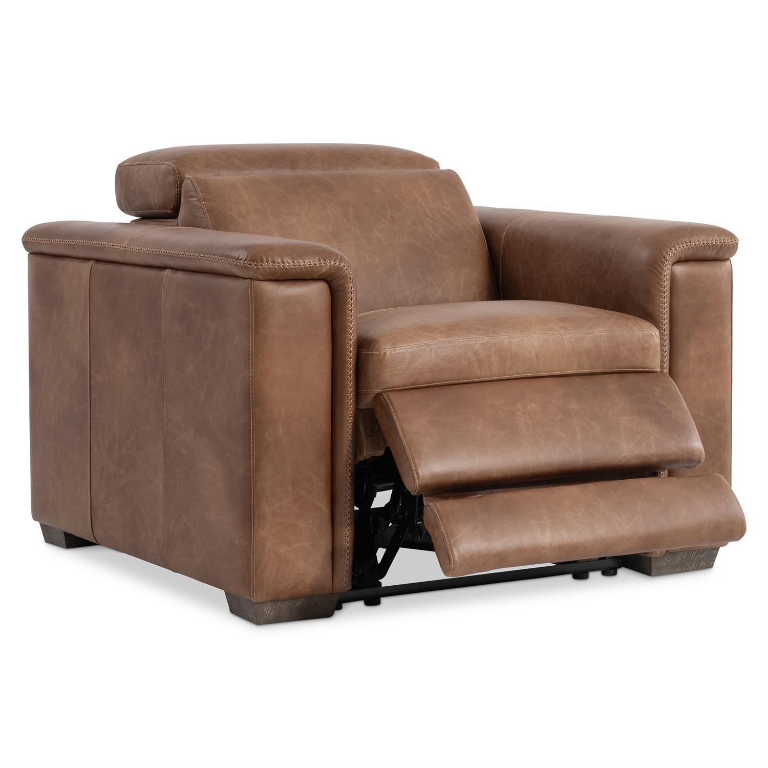 Bernhardt Lioni Leather Power Motion Chair — Vintage Brown