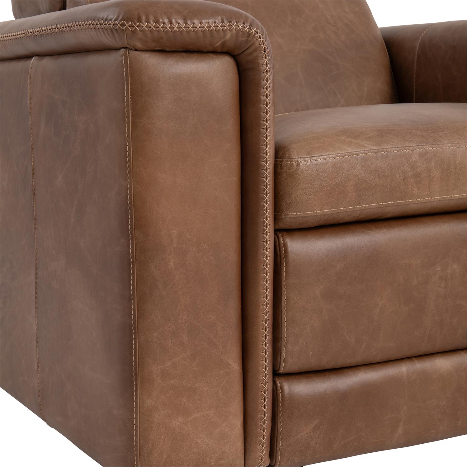 Bernhardt Lioni Leather Power Motion Chair — Vintage Brown