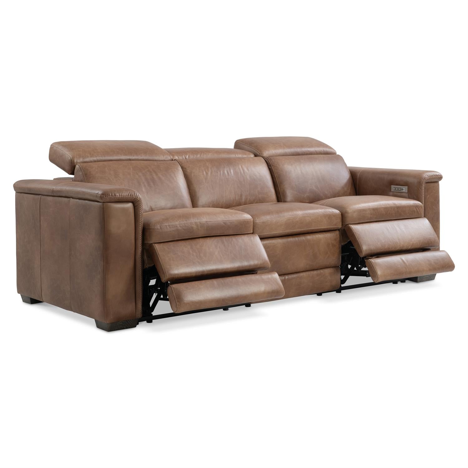 Bernhardt Lioni Leather Power Motion Sofa — Vintage Brown