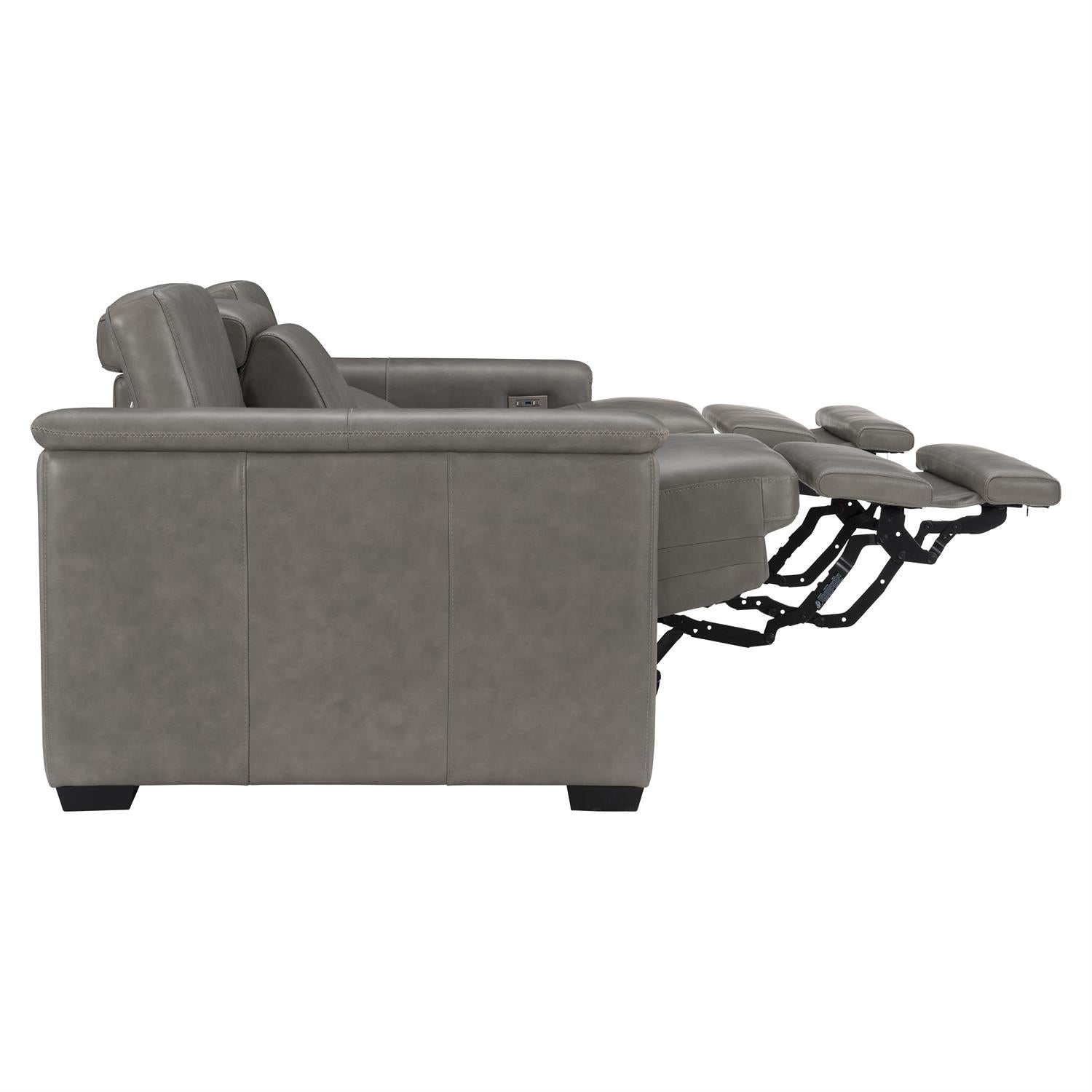 Bernhardt Lioni Leather Power Motion Sofa — Gray