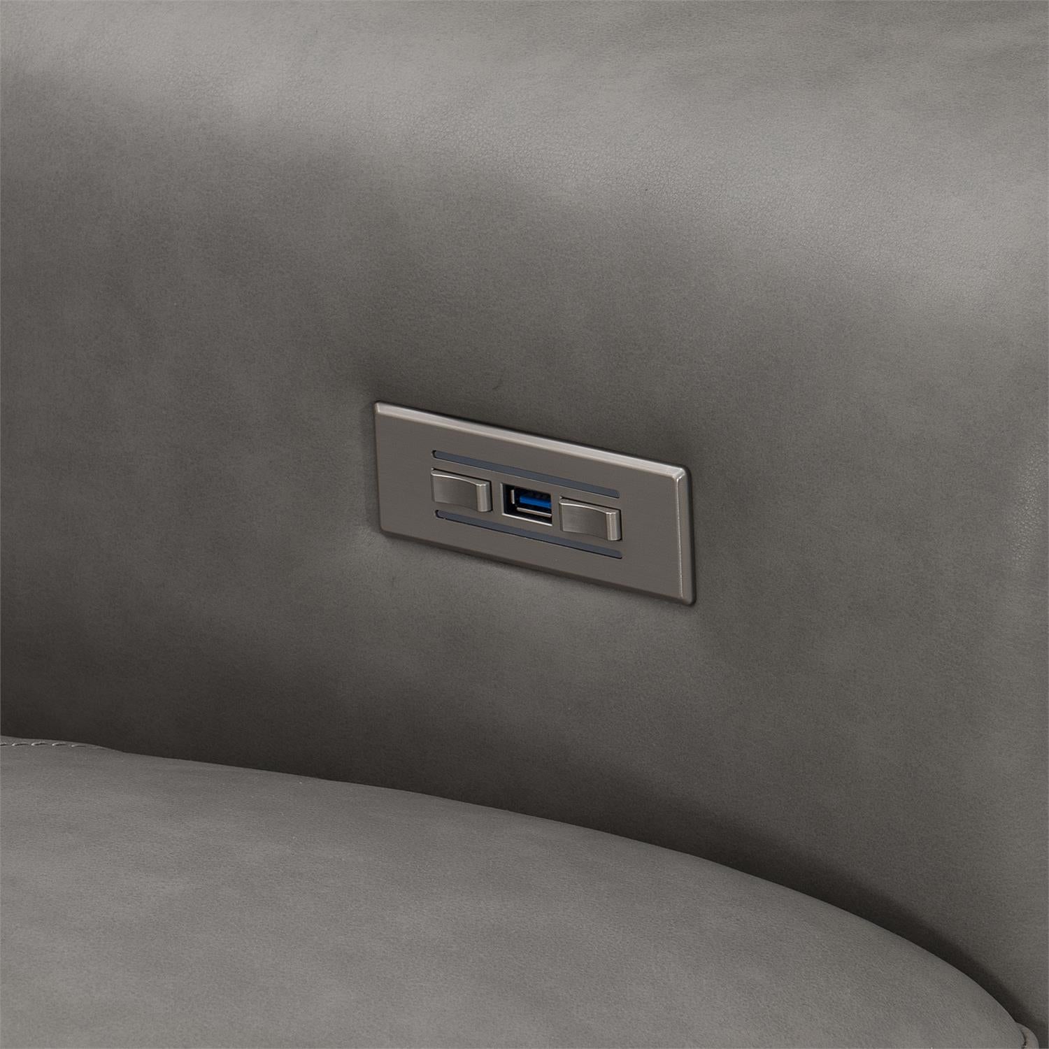 Bernhardt Lioni Leather Power Motion Sofa — Gray