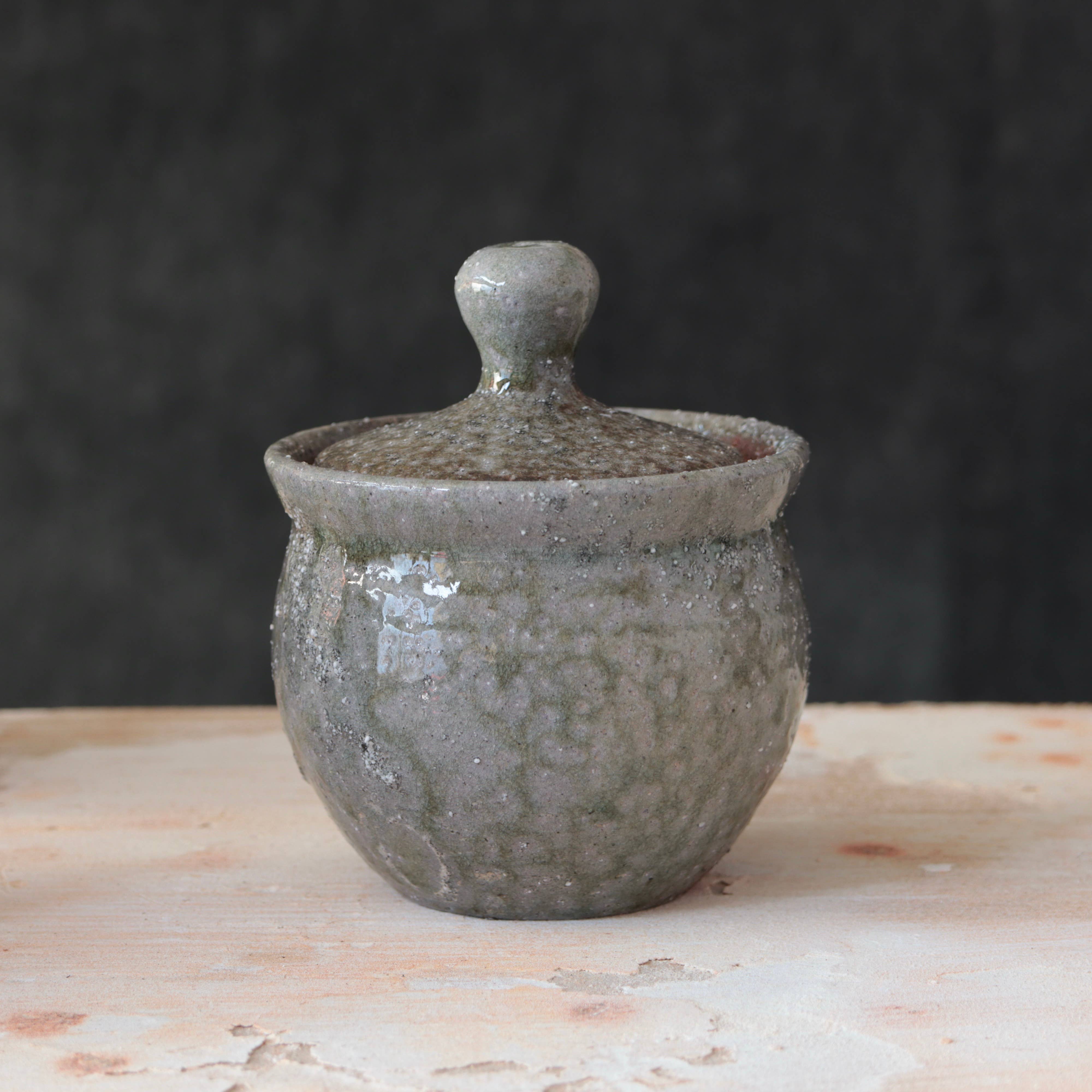 Matt Fishman Pottery Soda-Fired Sugar Jars Dark Surface Round