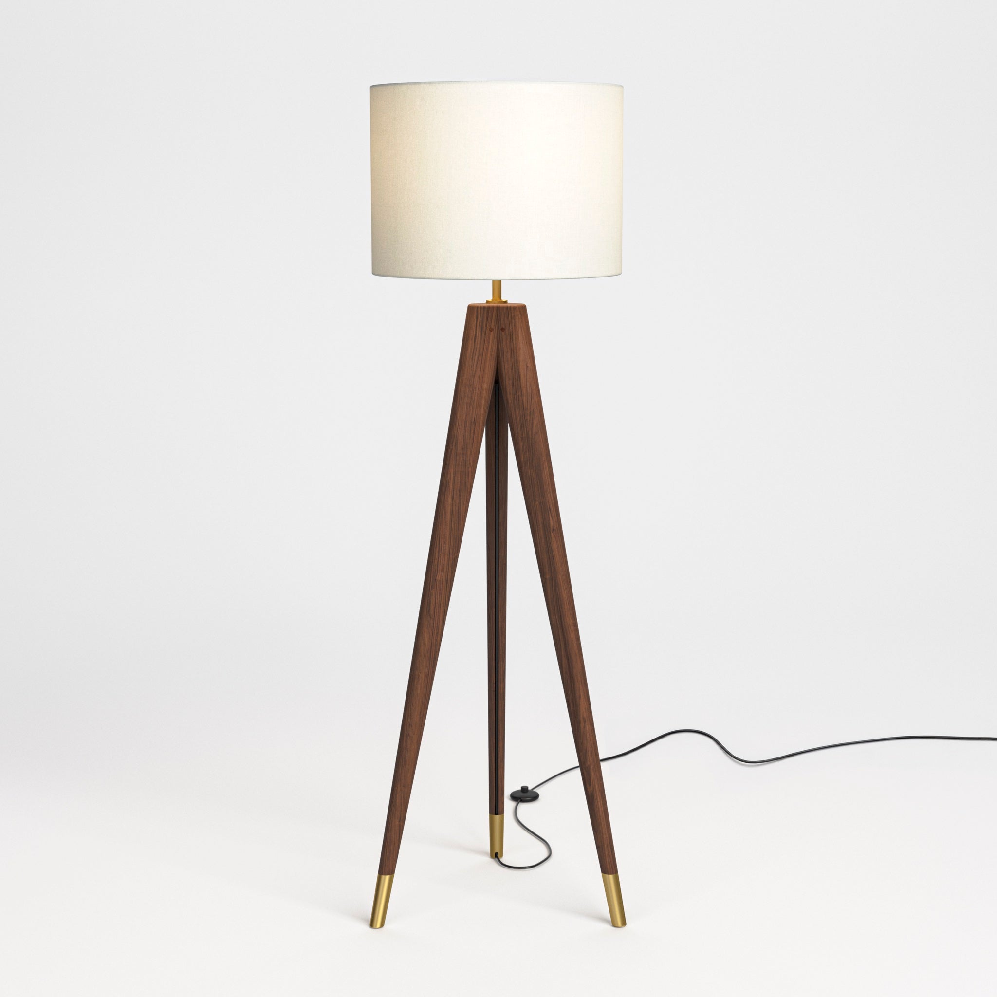 Stickley Walnut Grove Tripod Floor Lamp — Walnut Grove Tripod Floor Lamp Light On Cord Front