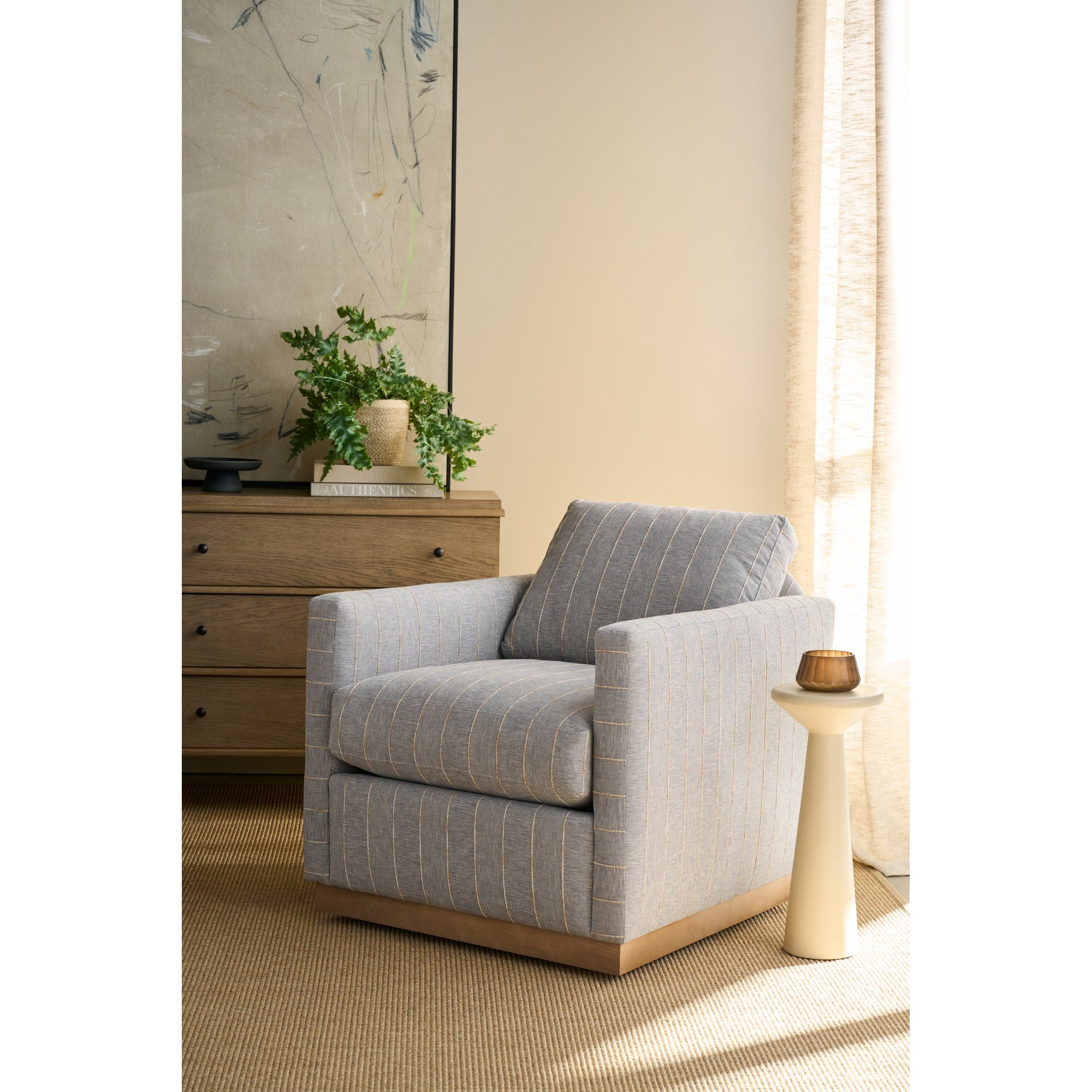 Rowe Furniture Allie Swivel Chair — Federal Blue - Striped
