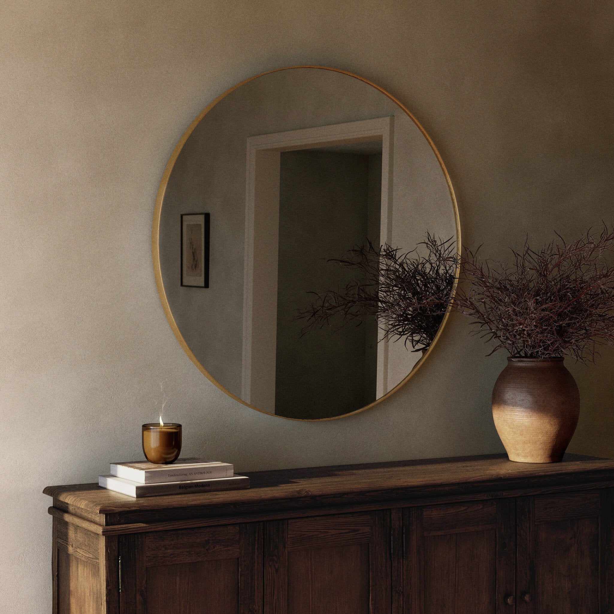 Four Hands Bellvue Round Mirror — Polished Brass-Mirror