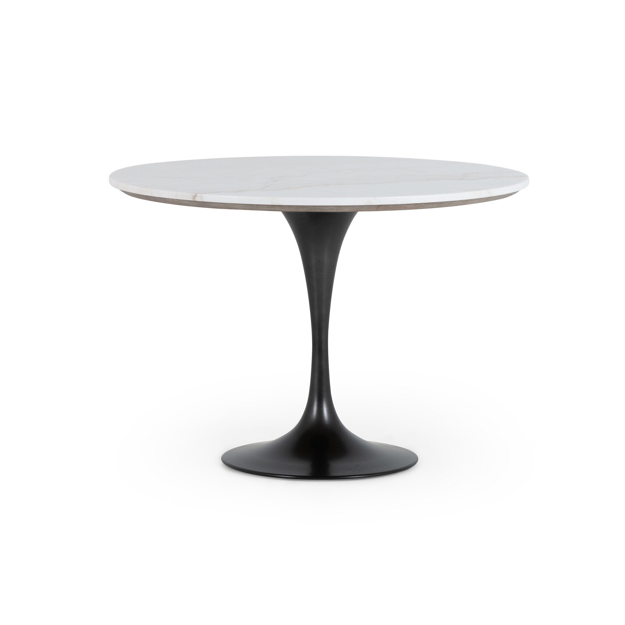 Four Hands Powell Dining Table — Dark Rustic Black-Weathered Ash-White Marble