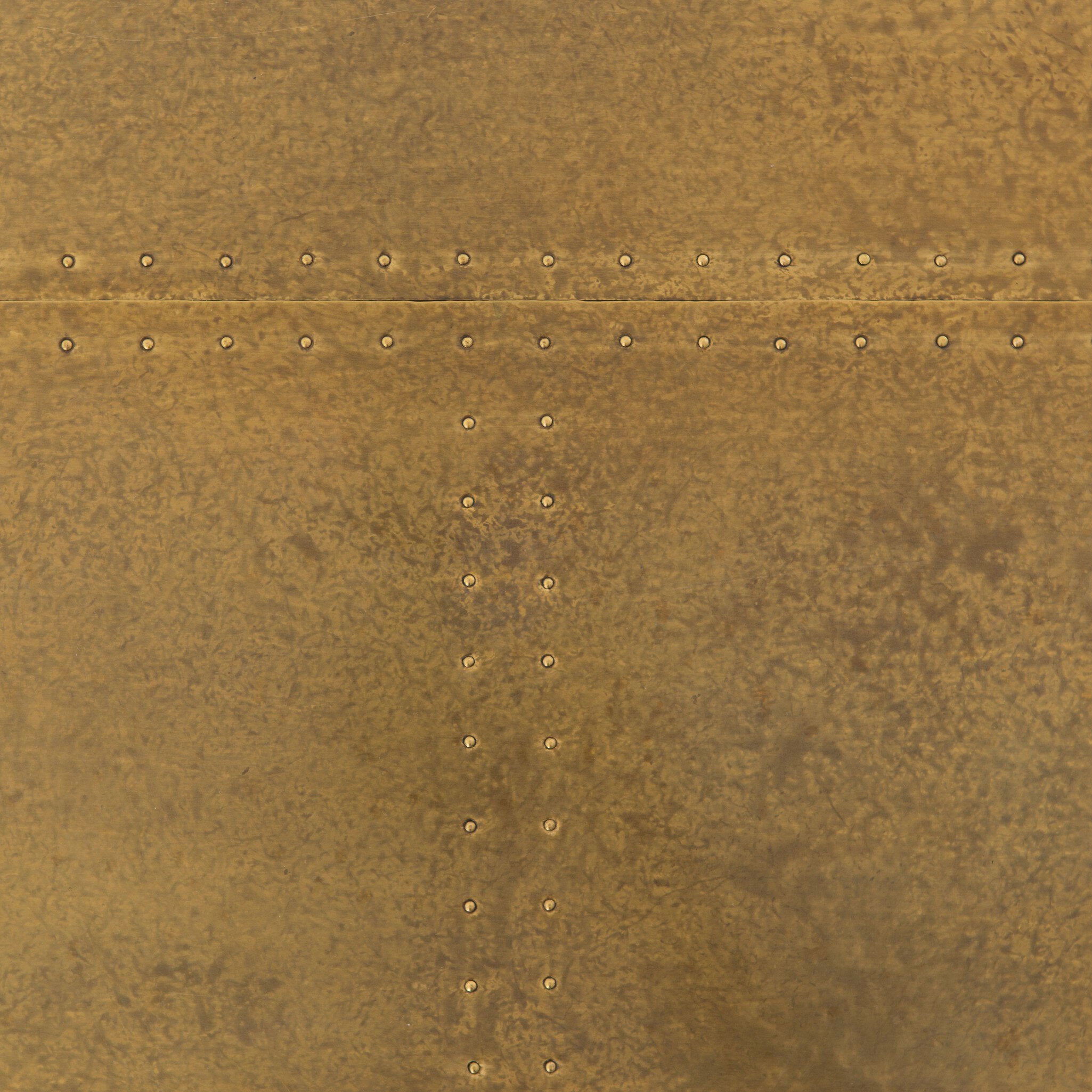 Four Hands Powell Dining Table — Bright Brass Clad-Light Burnt Oak-Dark Rustic Black