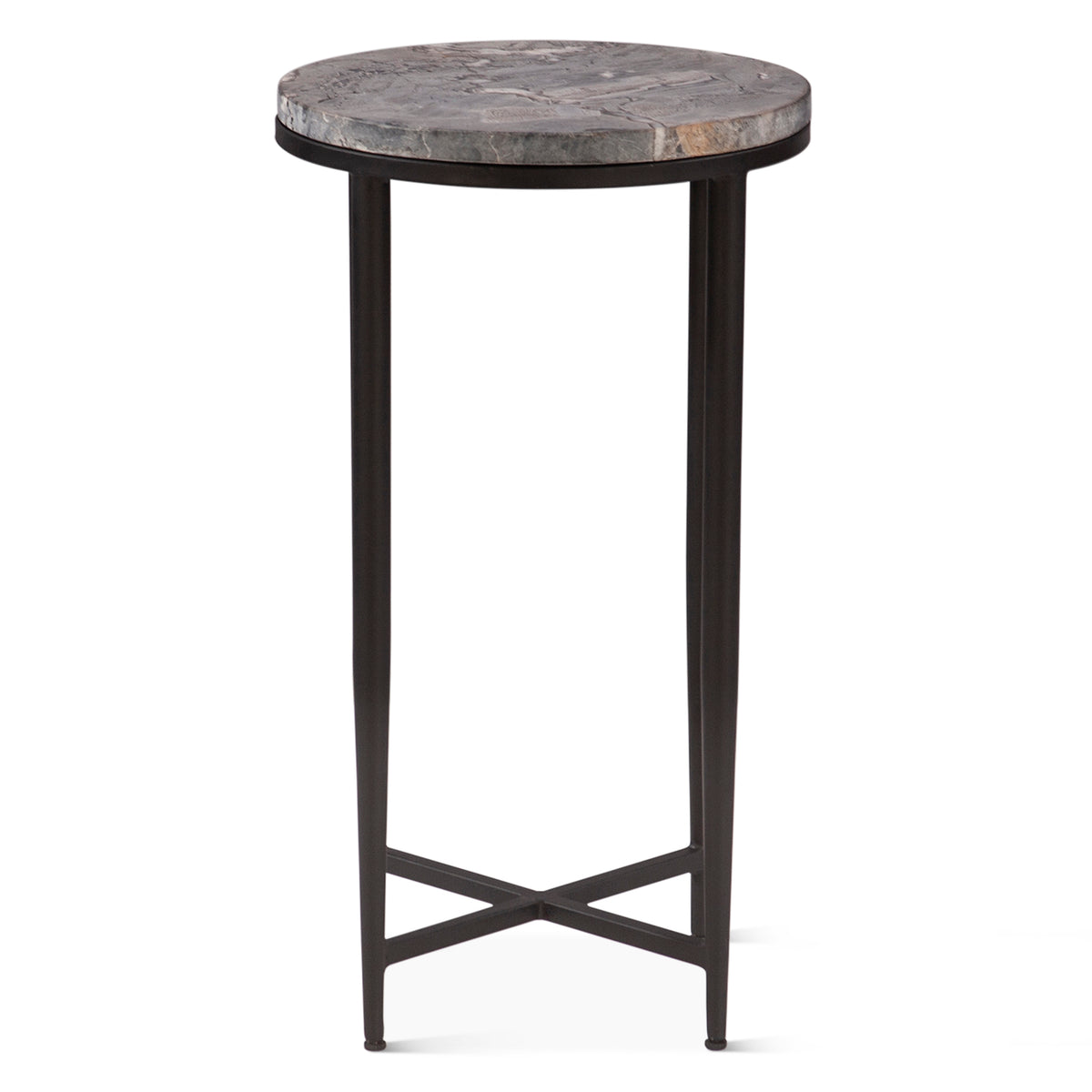 Home Trends Direct Calico 14" Side Table — Gray Septarian with Iron Base