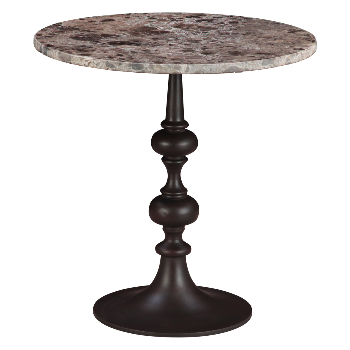 Home Trends Direct Dauphine 20" Side Table — Dark Emperador Marble with Brown Base