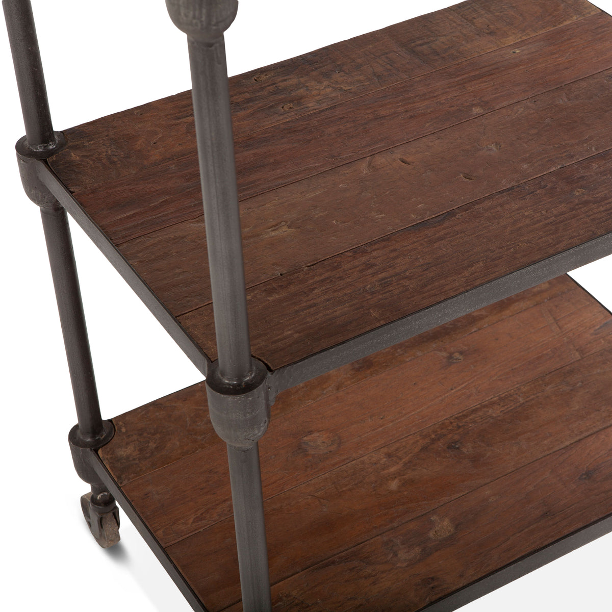 Home Trends Direct Industrial Teak 80" Wheeled Bookshelf — Natural Reclaimed Wood