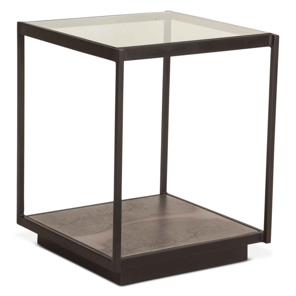 Home Trends Direct Moab 18" Side Table with Glass Top — Oxidized Black