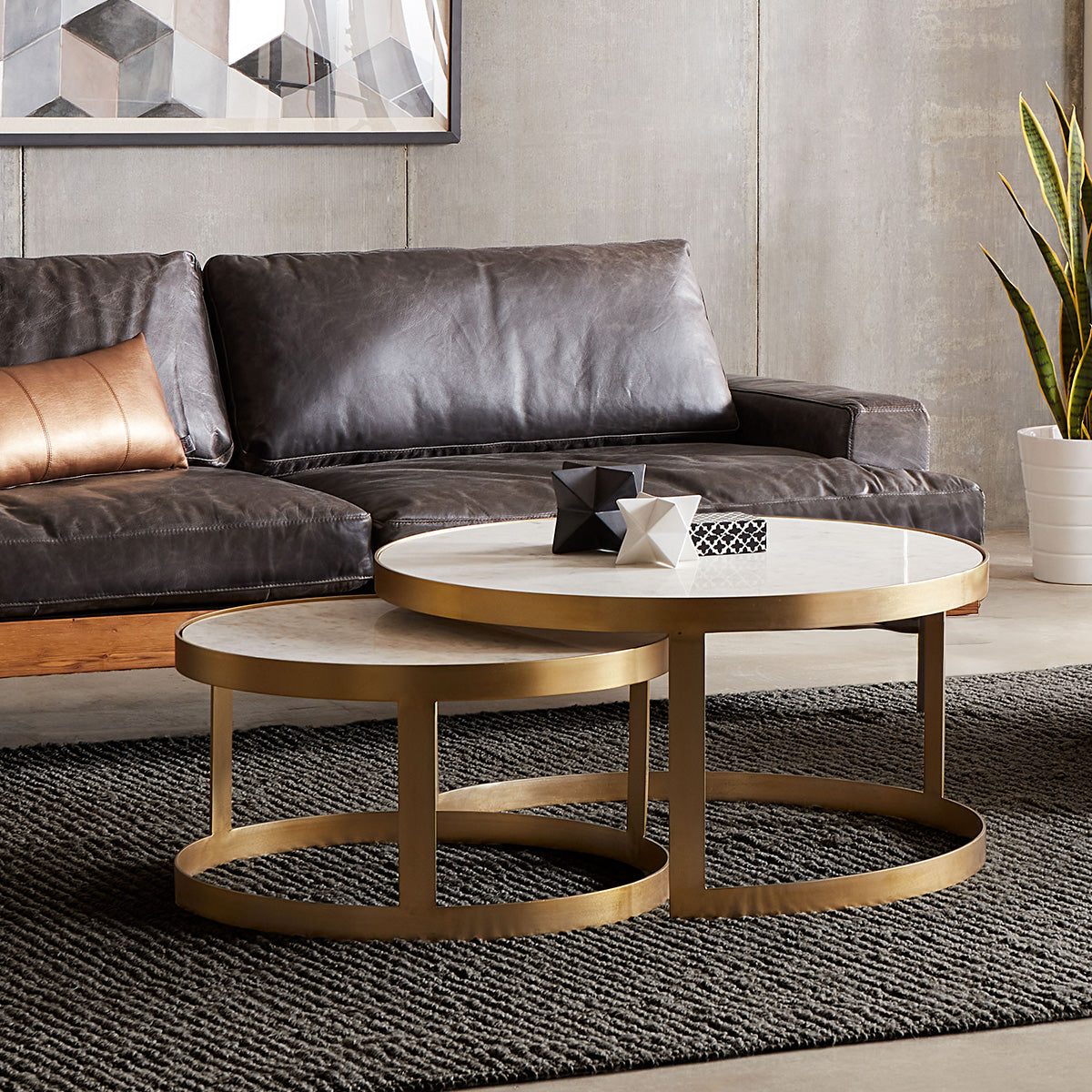 Home Trends & Design Michaelangelo 36" Nesting Coffee Table with White Marble — Natural