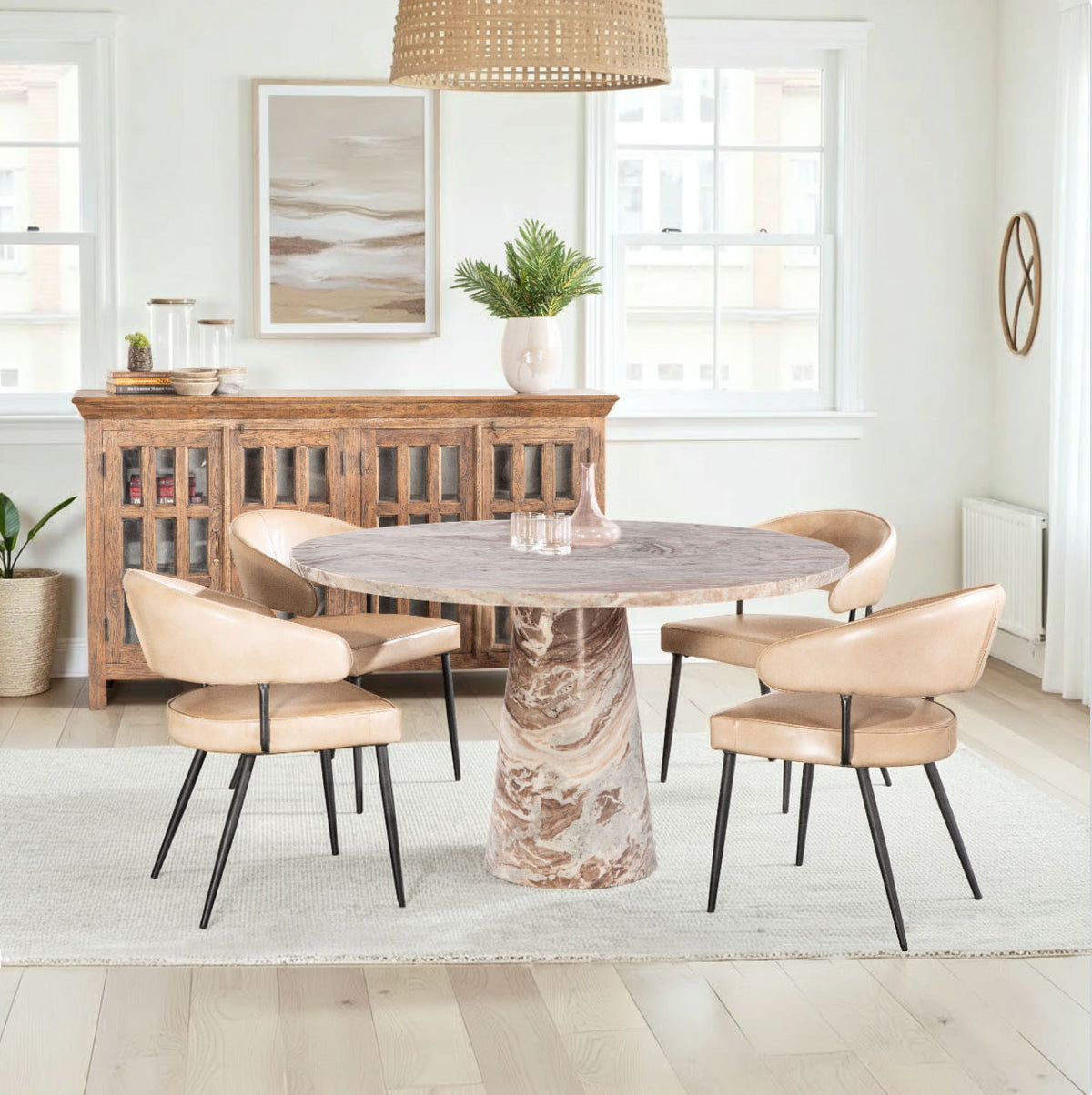 Home Trends & Design Nile 48" Round Dining Table — Brown Toronto Marble