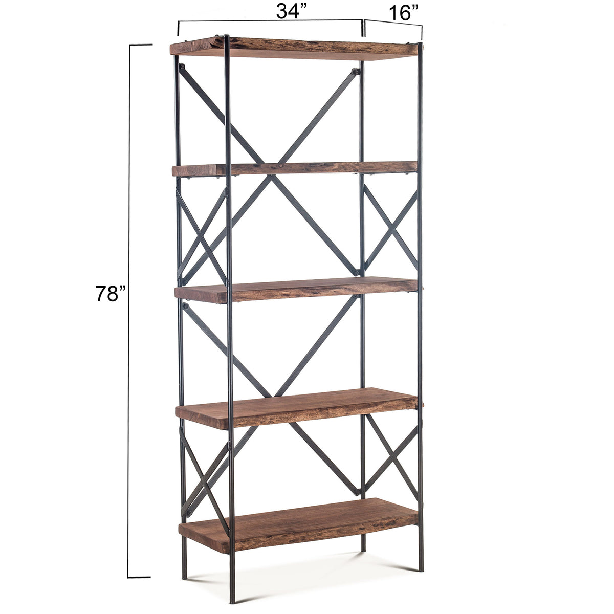 Home Trends & Design Organic Forge 34" Tall Bookshelf — Raw Walnut
