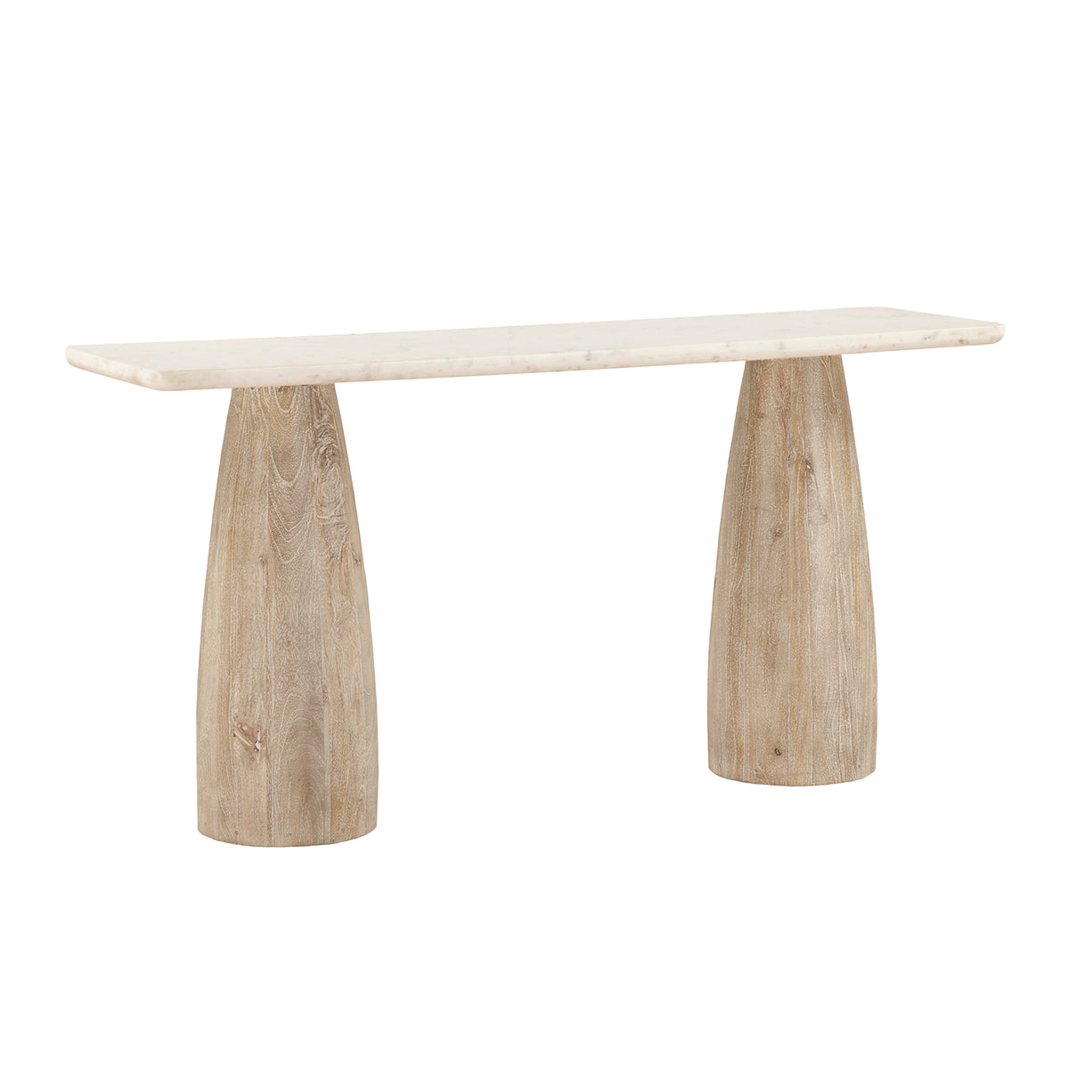 Home Trends & Design Palm Springs 60" Console Table with White Marble and Whitewash Modern Base — Whitewash