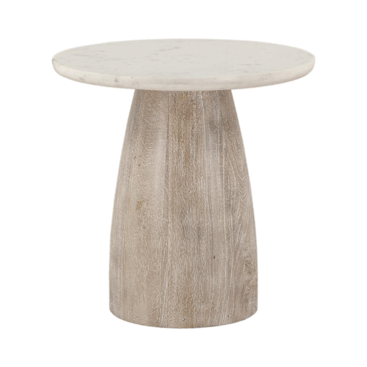 Home Trends & Design Palm Springs 22" Round Side Table with White Marble and Whitewash Modern Base — Whitewash