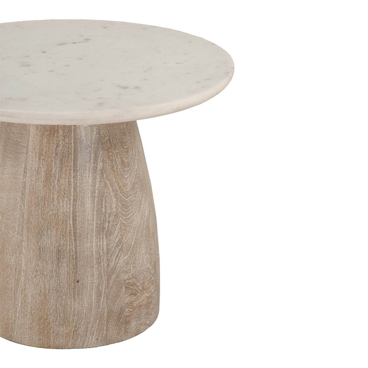 Home Trends & Design Palm Springs 22" Round Side Table with White Marble and Whitewash Modern Base — Whitewash