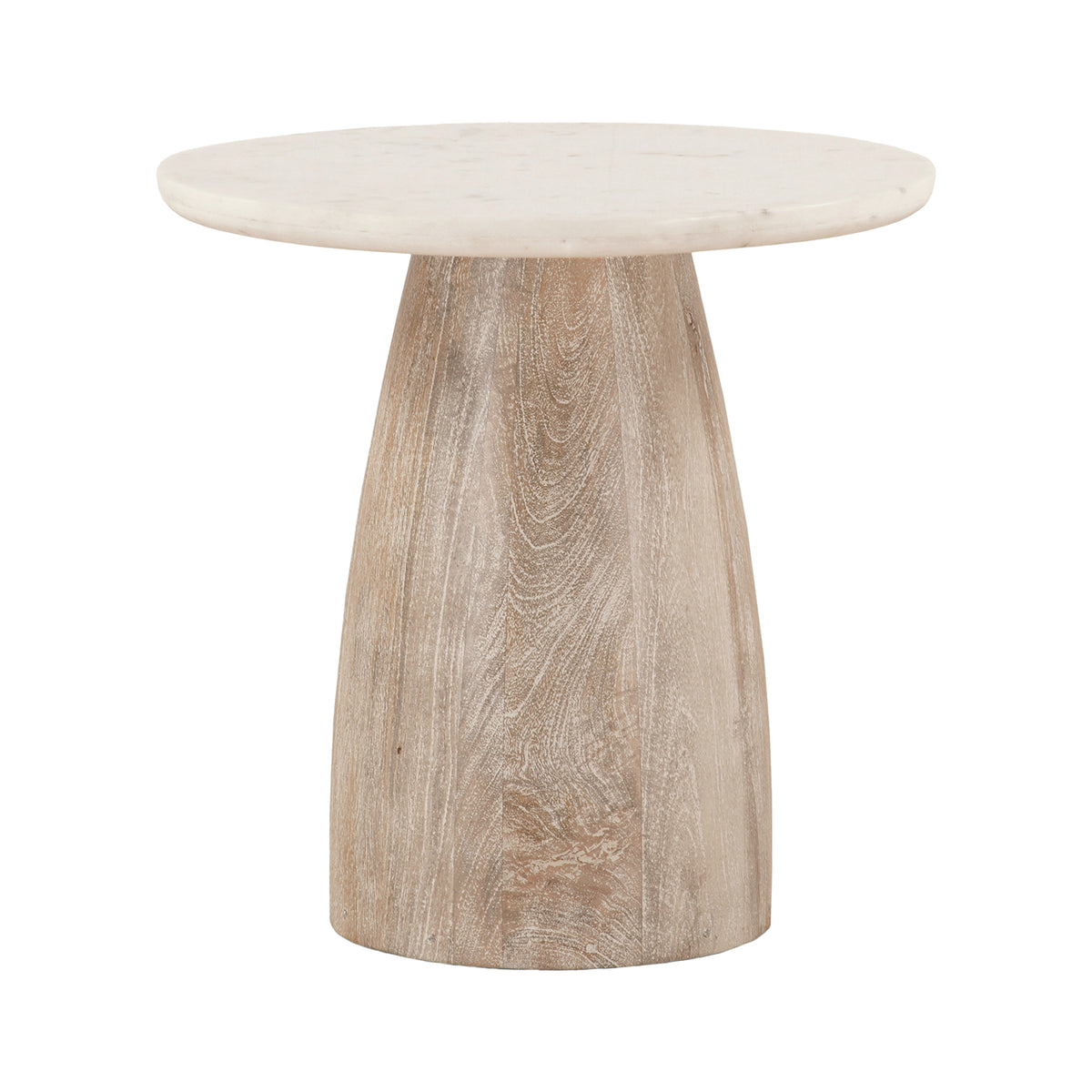 Home Trends & Design Palm Springs 22" Round Side Table with White Marble and Whitewash Modern Base — Whitewash