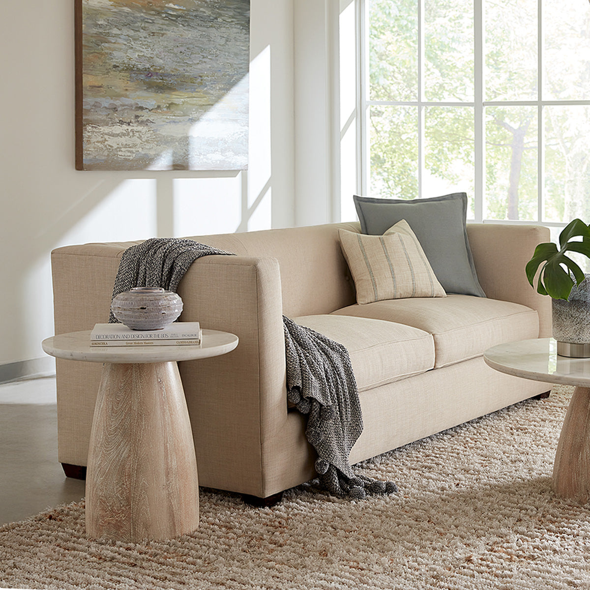 Home Trends & Design Palm Springs 22" Round Side Table with White Marble and Whitewash Modern Base — Whitewash