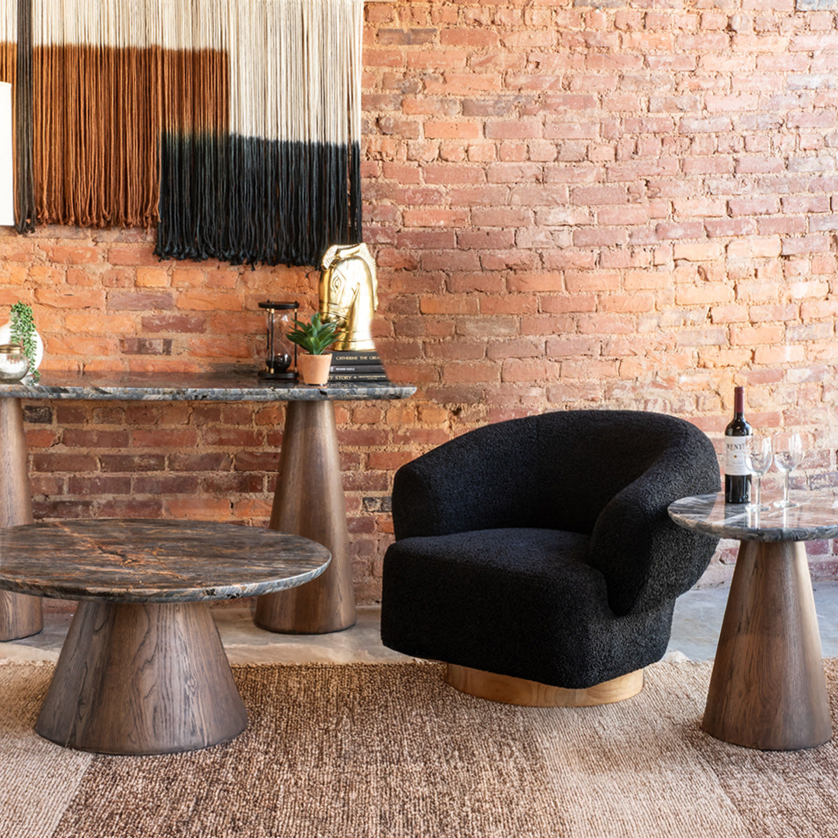 Home Trends & Design Vista 36" Coffee Table with Lava Marble and Dark Mango Base — Dark Mango