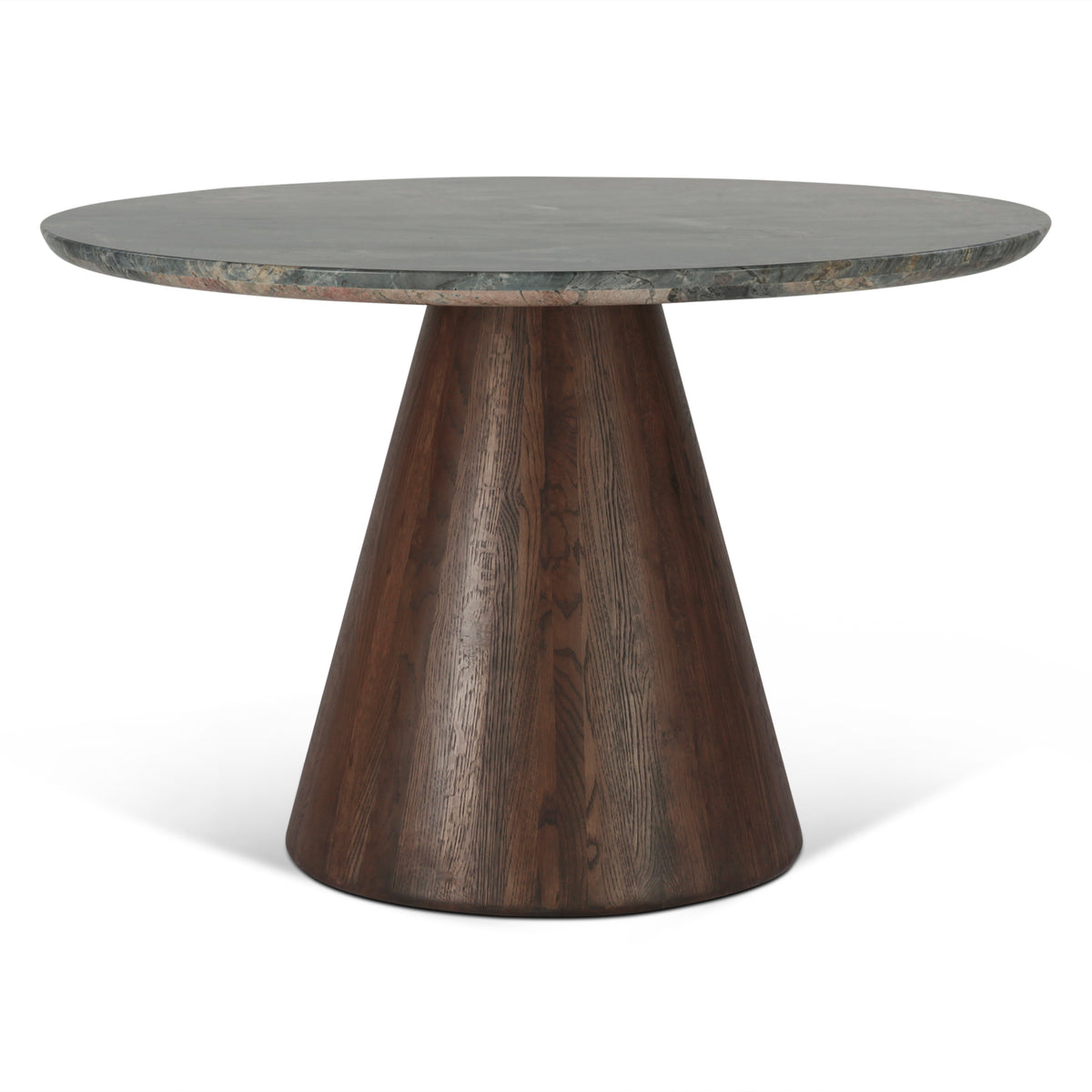 Home Trends & Design Vista 48" Round Dining Table with Lava Marble and Dark Mango Base — Dark Mango