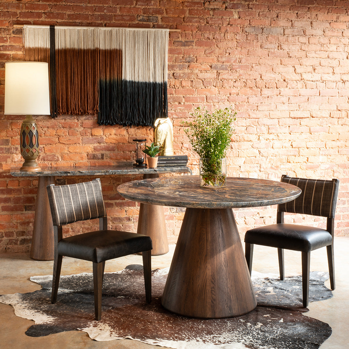 Home Trends & Design Vista 48" Round Dining Table with Lava Marble and Dark Mango Base — Dark Mango