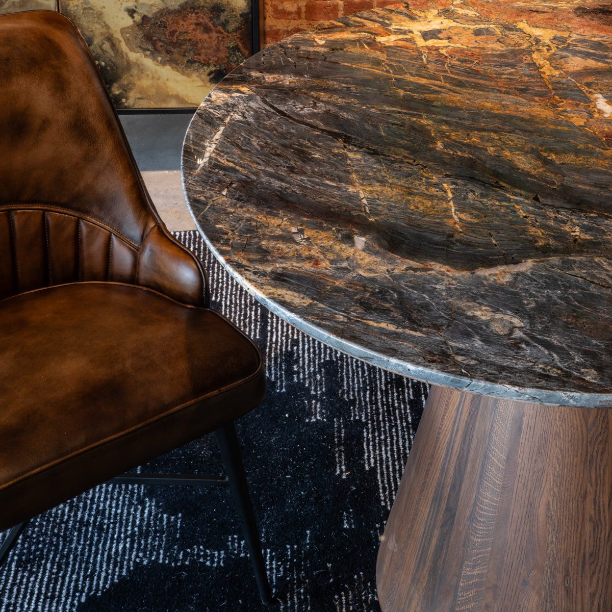 Home Trends & Design Vista 48" Round Dining Table with Lava Marble and Dark Mango Base — Dark Mango