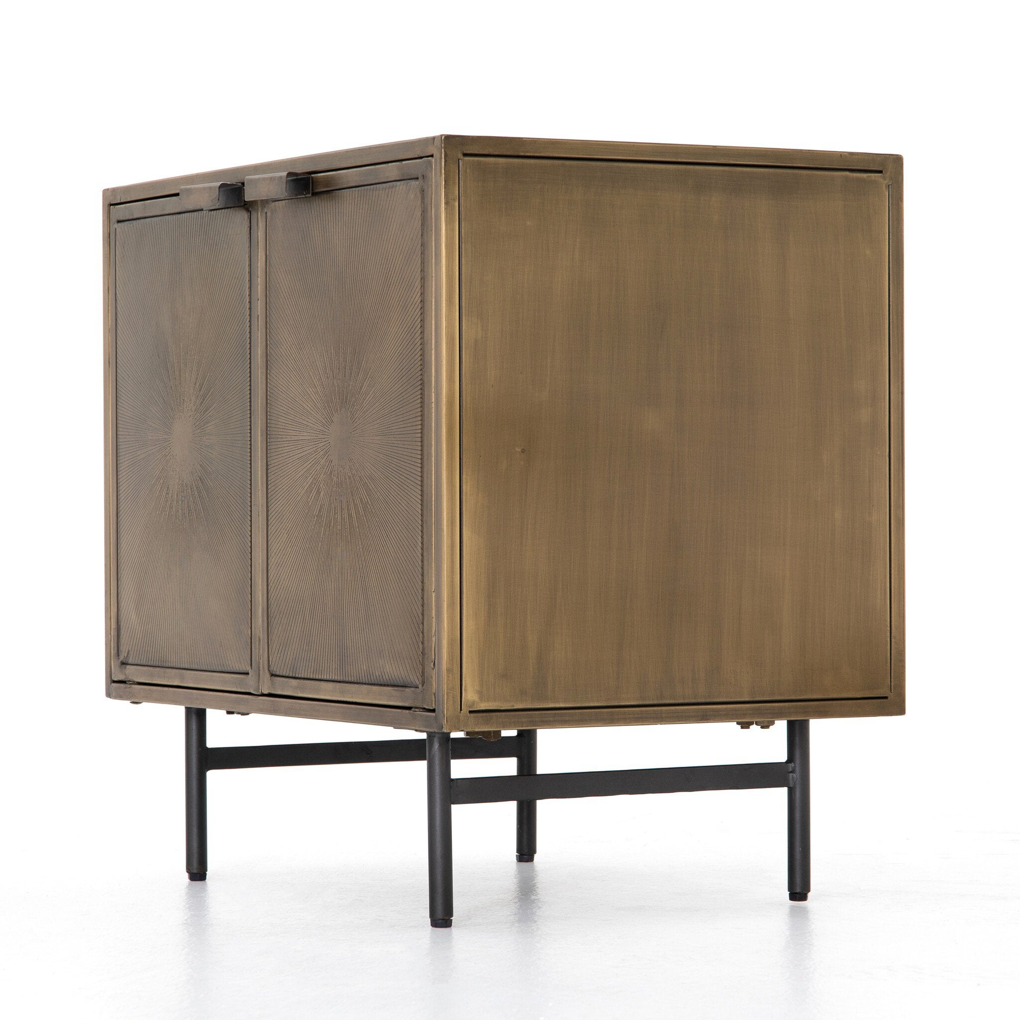 Four Hands Sunburst Cabinet Nightstand — Sunburst Etched Aged Brass PC-Gunmetal-Aged Brass PC