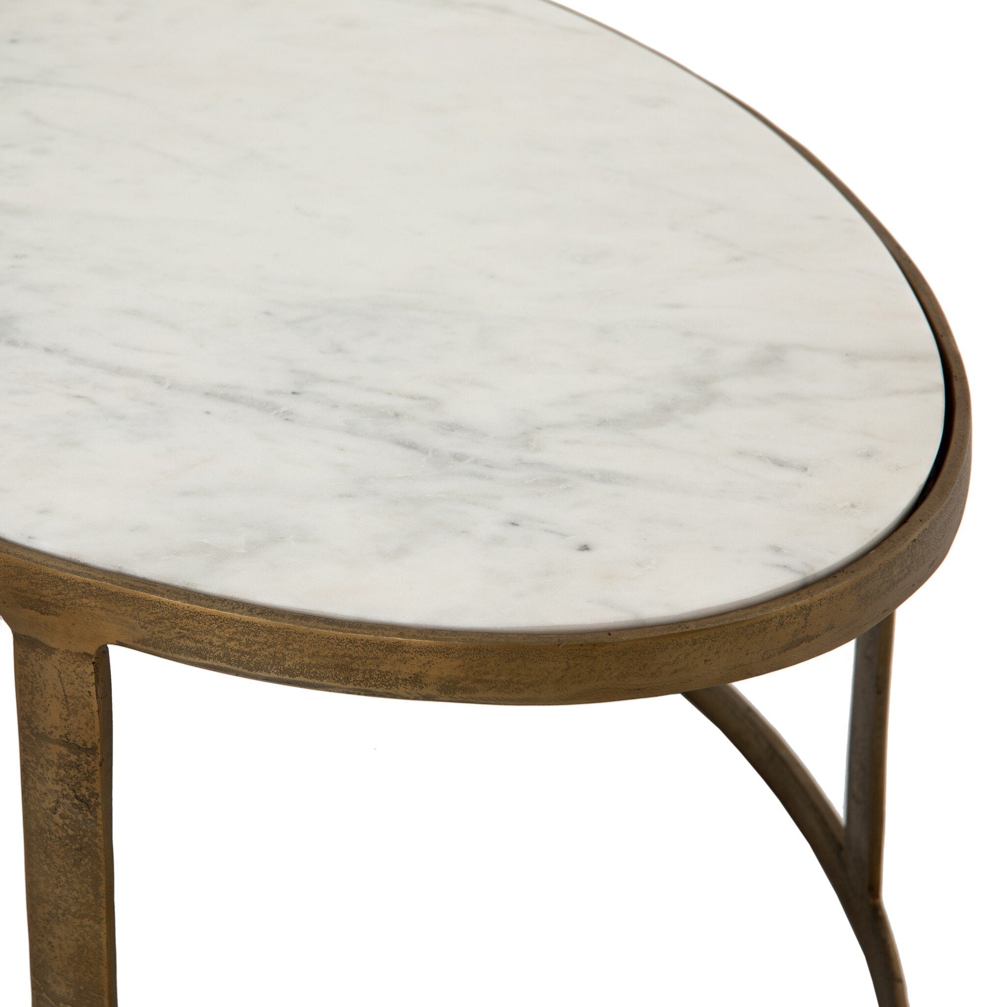 Four Hands Calder Nesting Coffee Table — Raw Brass-Tempered Glass-Polished White Marble