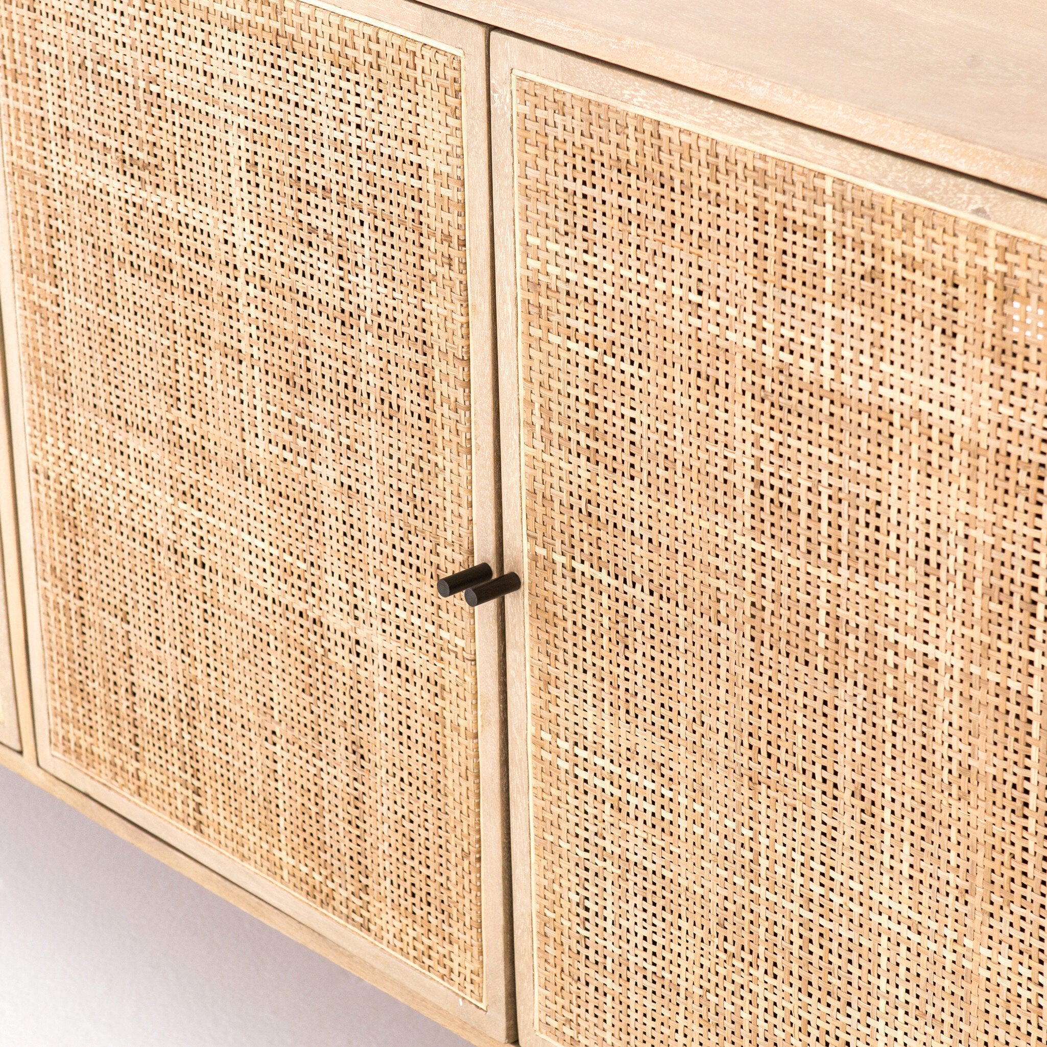 Four Hands Carmel Sideboard — Natural Mango-Natural Cane-Charcoal Grey