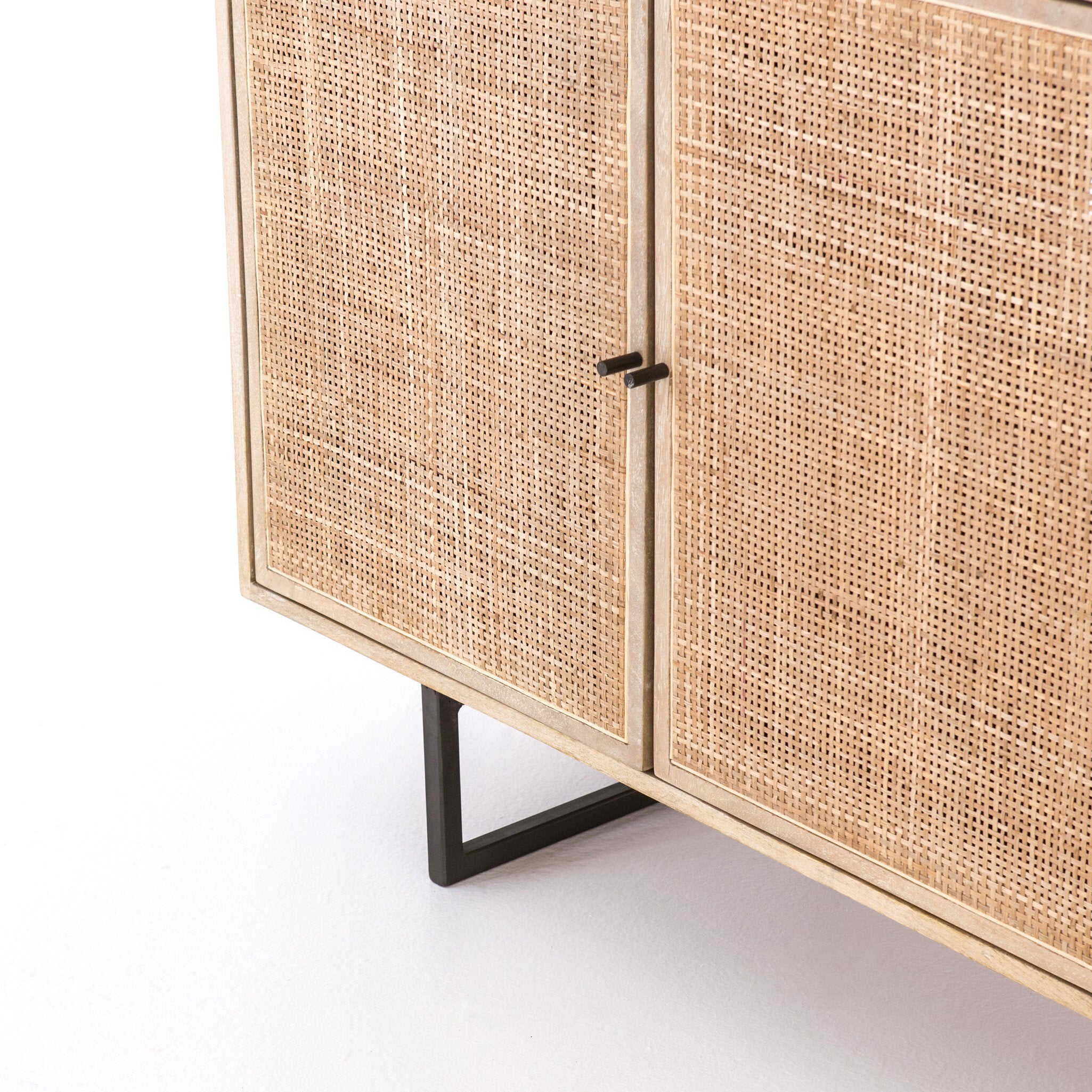 Four Hands Carmel Sideboard — Natural Mango-Natural Cane-Charcoal Grey