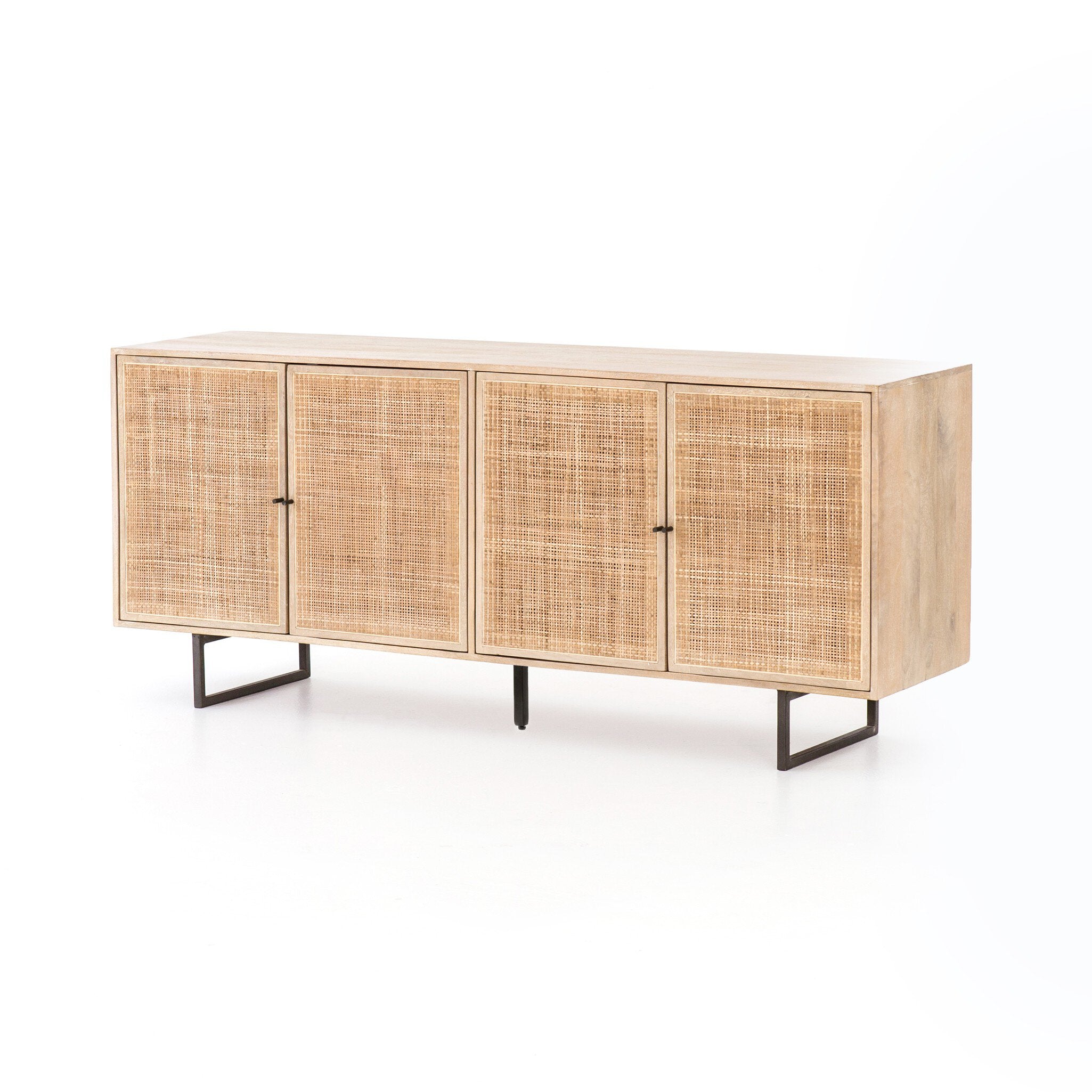 Four Hands Carmel Sideboard — Natural Mango-Natural Cane-Charcoal Grey