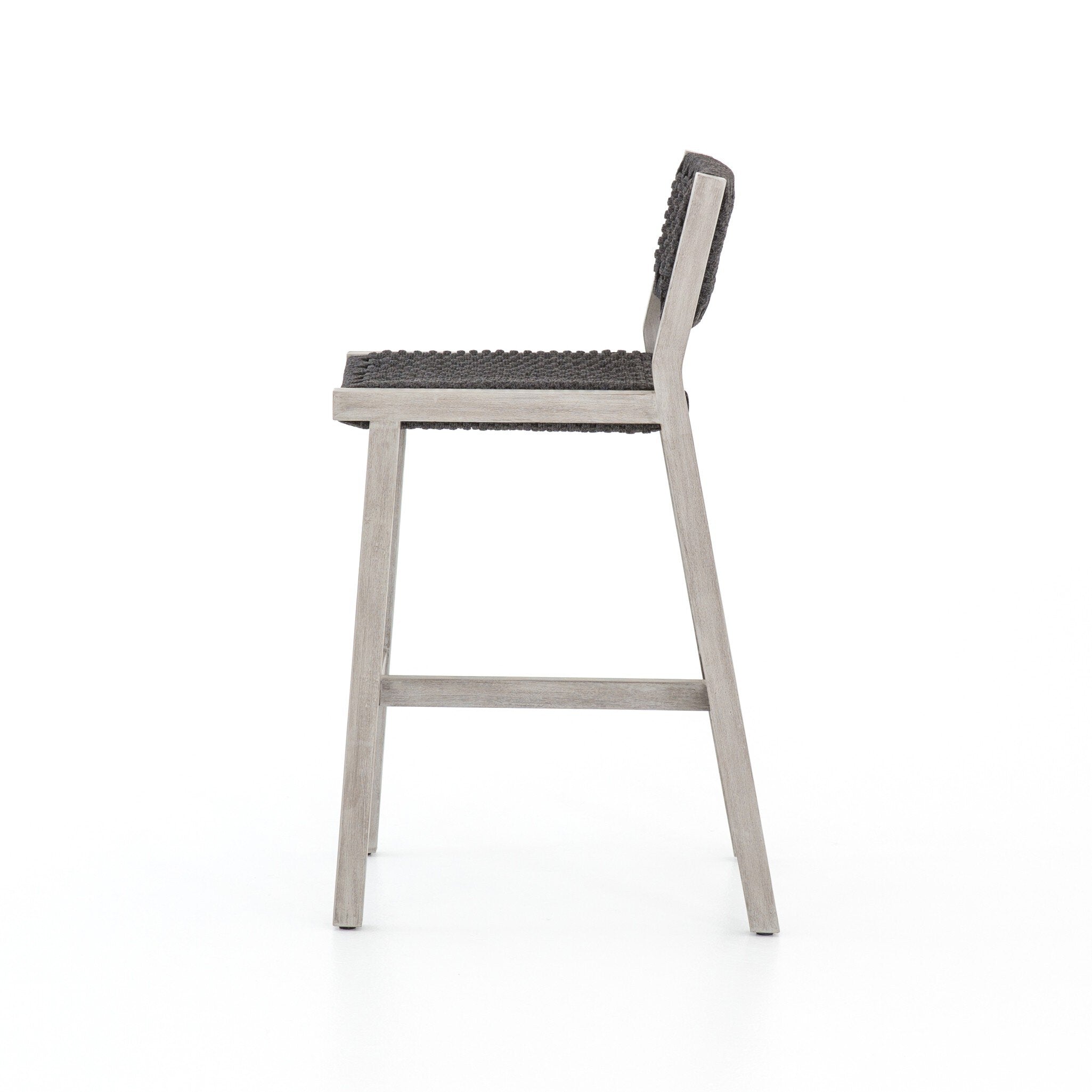 Four Hands Delano Outdoor Bar + Counter Stool — Weathered Grey-FSC-Thick Dark Grey Rope-Bar