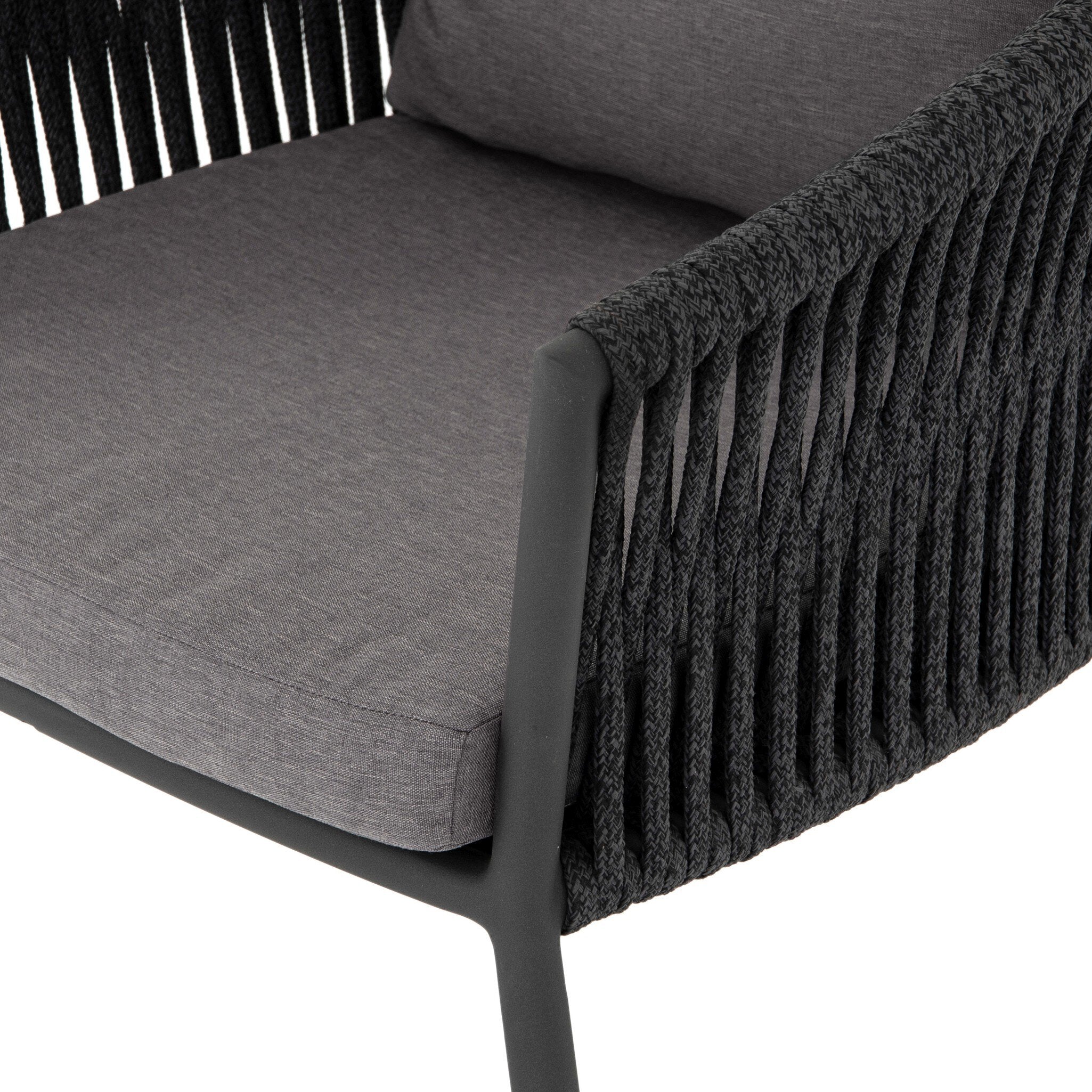 Four Hands Porto Outdoor Dining Chair — Bronze-Venao Charcoal-Thick Dark Grey Rope