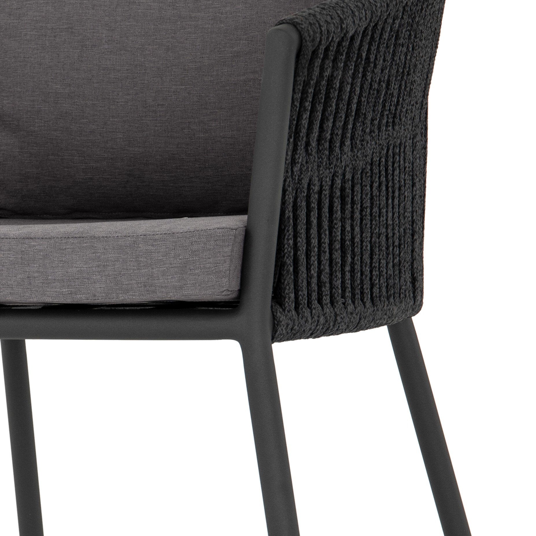 Four Hands Porto Outdoor Dining Chair — Bronze-Venao Charcoal-Thick Dark Grey Rope