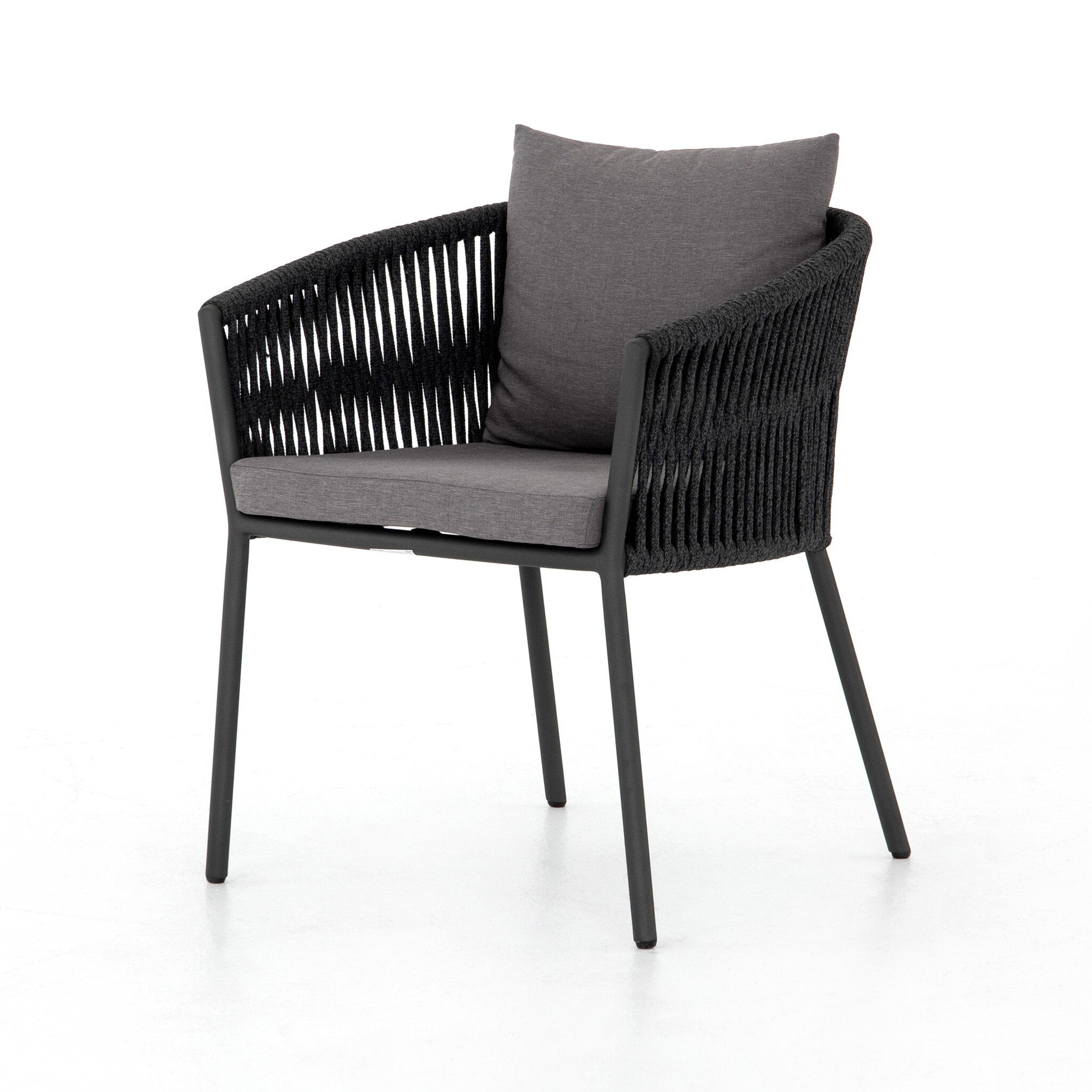 Four Hands Porto Outdoor Dining Chair — Bronze-Venao Charcoal-Thick Dark Grey Rope