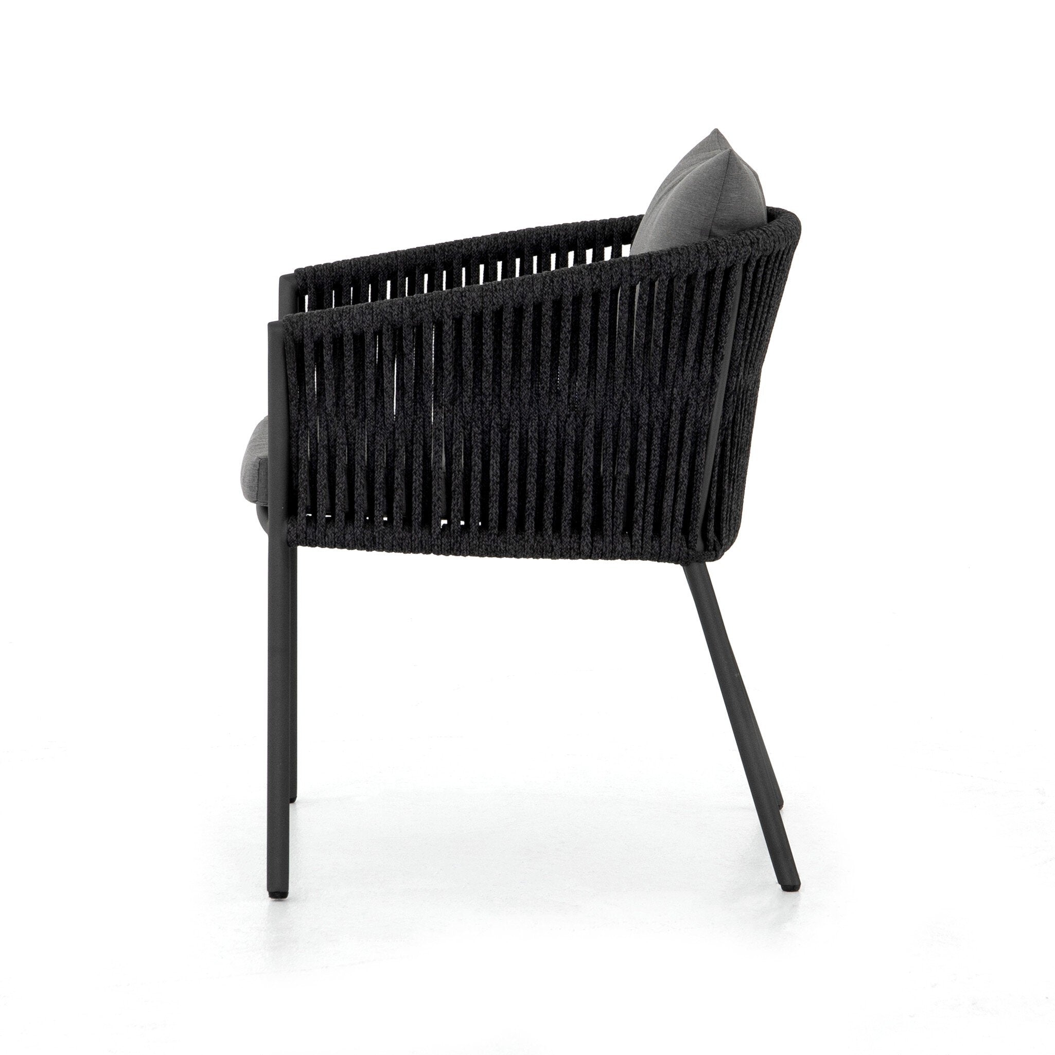 Four Hands Porto Outdoor Dining Chair — Bronze-Venao Charcoal-Thick Dark Grey Rope
