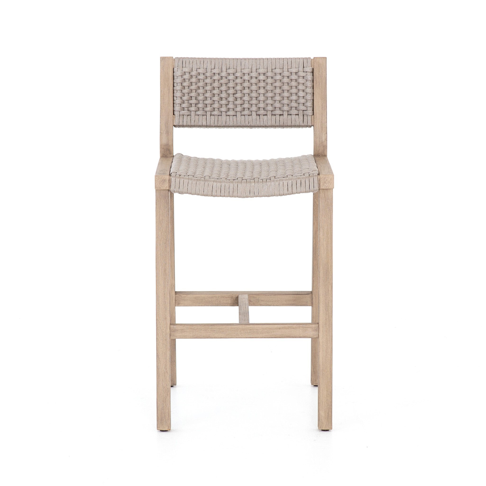 Four Hands Delano Outdoor Bar + Counter Stool — Washed Brown-FSC-Thick Grey Rope-Counter