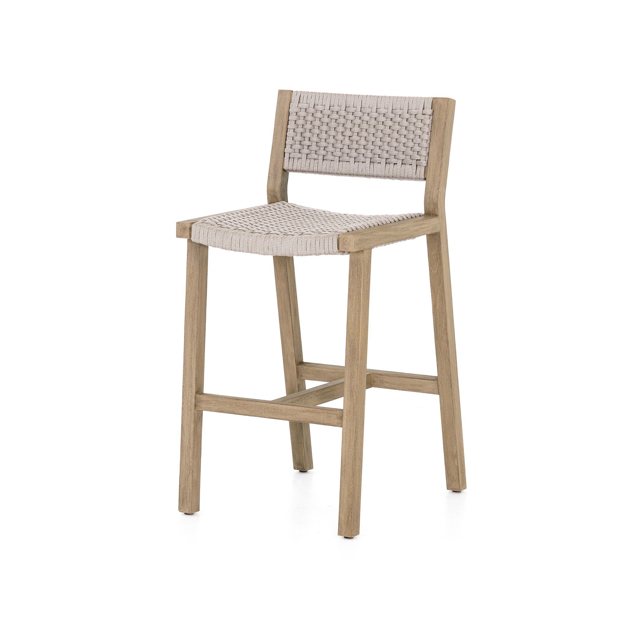 Four Hands Delano Outdoor Bar + Counter Stool — Washed Brown-FSC-Thick Grey Rope-Counter